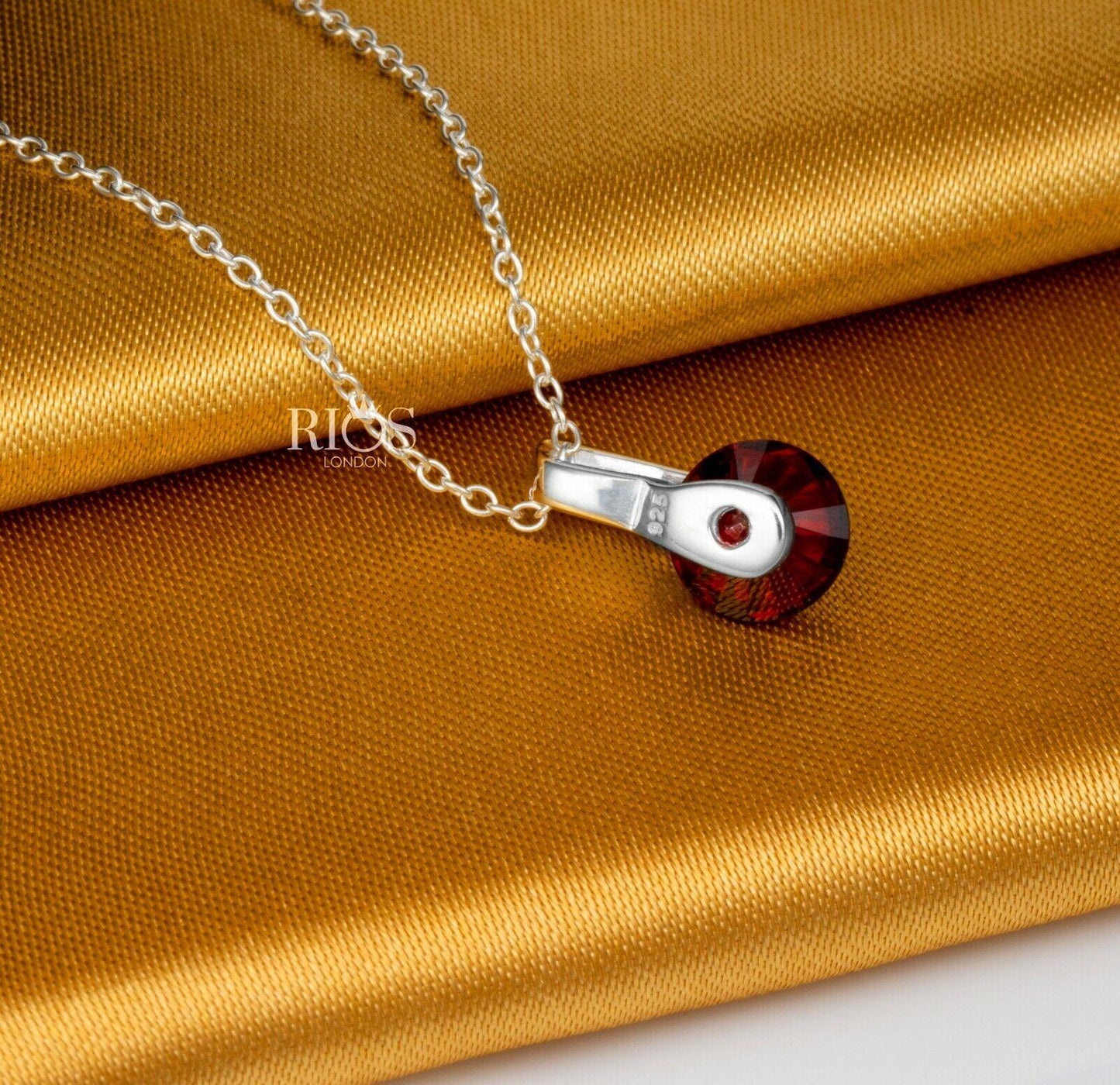 New 925 Sterling Silver Garnet Red Lab-Created Gemstone Necklace Gift Boxed - Rios London