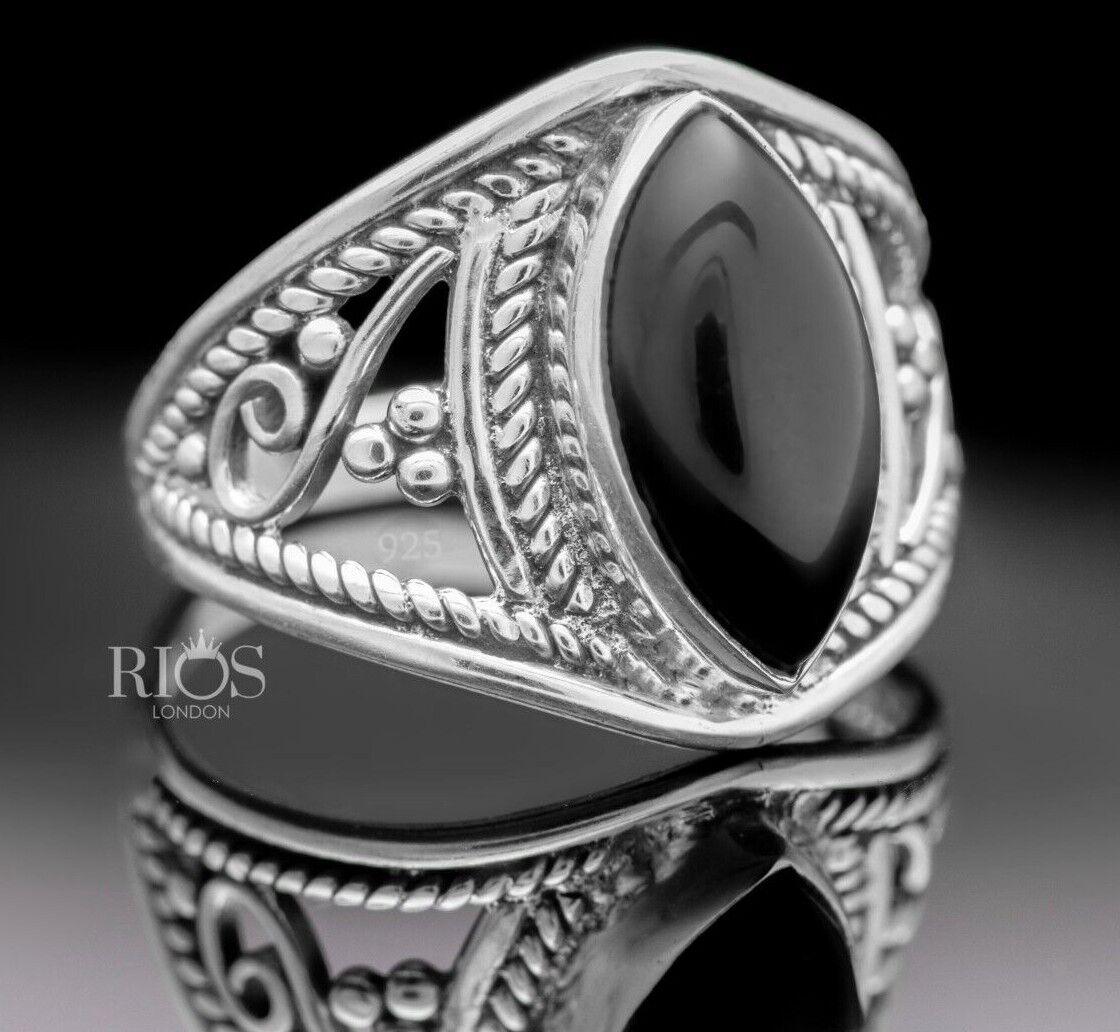 New 925 Sterling Silver Marquise Black Onyx Gemstone Women Boho Ring Boxed