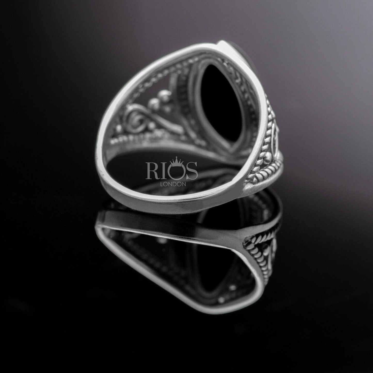 New 925 Sterling Silver Marquise Black Onyx Gemstone Women Boho Ring Boxed
