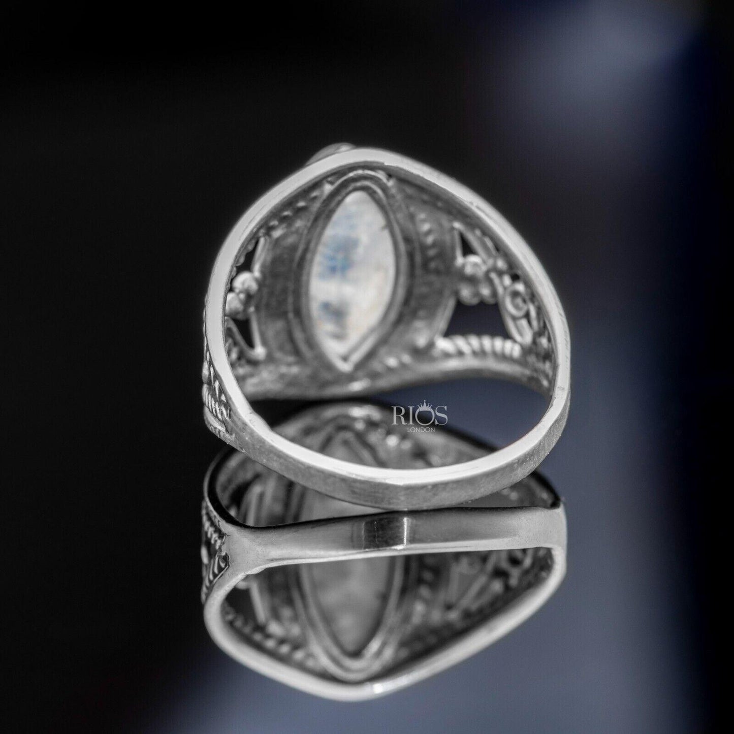 New 925 Sterling Silver Marquise Moonstone Gemstone Women Boho Ring Boxed