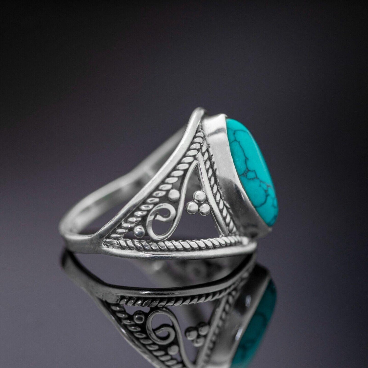 New 925 Sterling Silver Marquise Turquoise Gemstone Women Boho Ring Boxed