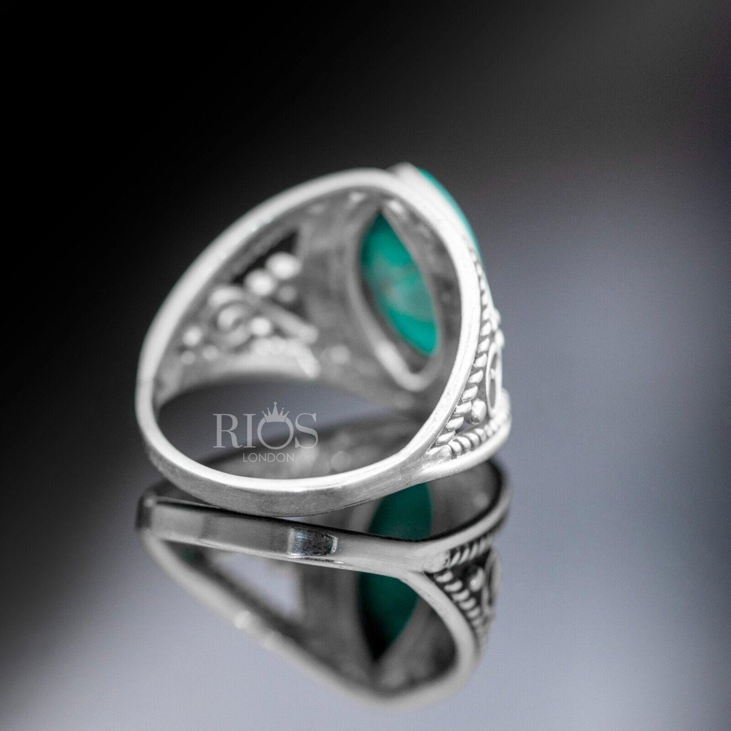 New 925 Sterling Silver Marquise Turquoise Gemstone Women Boho Ring Boxed