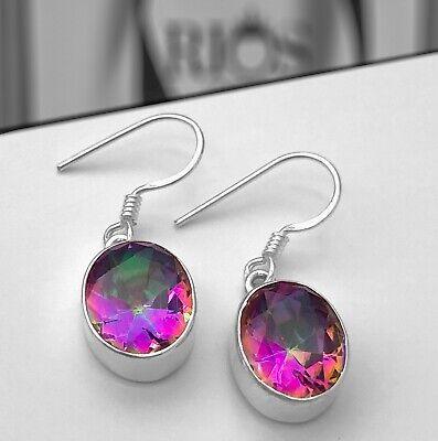 New 925 Sterling Silver Mystic Fire TOPAZ Drop Dangle Earrings Hook Ear Studs - Rios London
