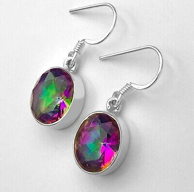 New 925 Sterling Silver Mystic Fire TOPAZ Drop Dangle Earrings Hook Ear Studs - Rios London