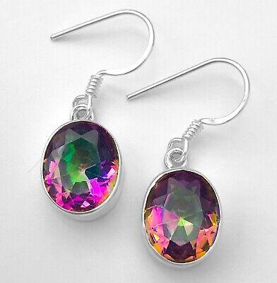 New 925 Sterling Silver Mystic Fire TOPAZ Drop Dangle Earrings Hook Ear Studs - Rios London