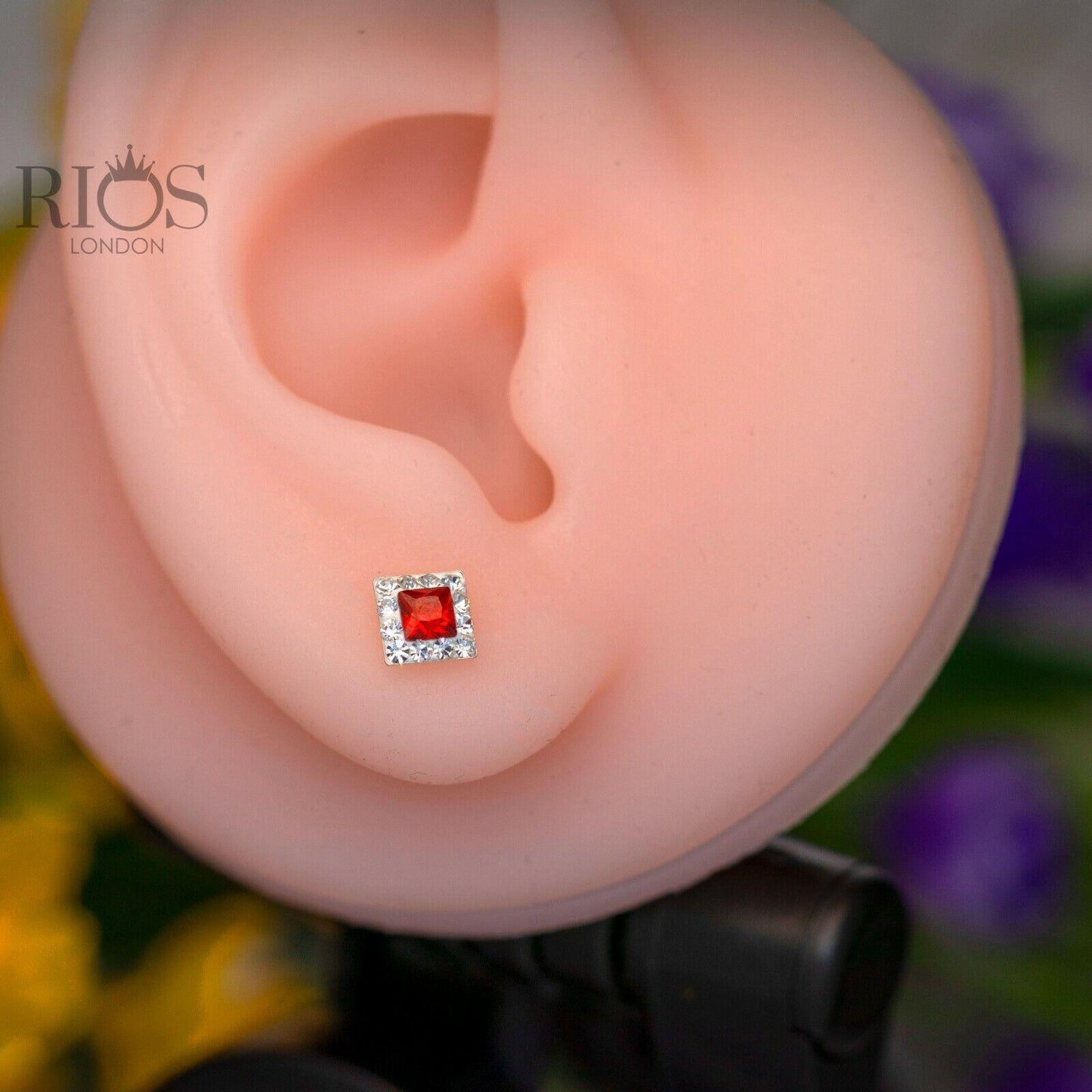 New 925 Sterling Silver Red Garnet Cushion Gemstone Studs Earrings Gift Boxed - Rios London