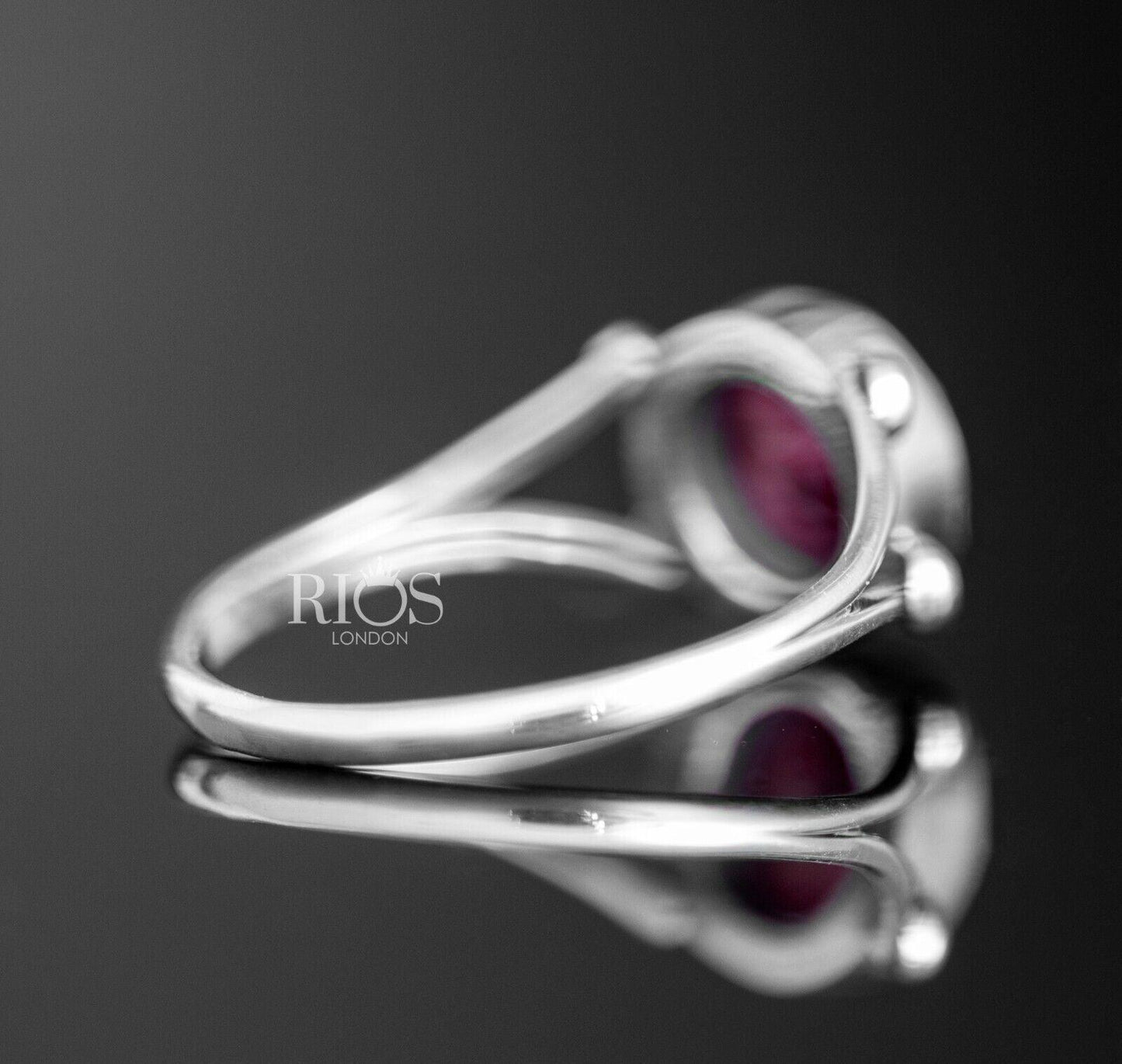 New 925 Sterling Silver Ruby Round Gemstone Women Red Boho Ring Gift Boxed - Rios London
