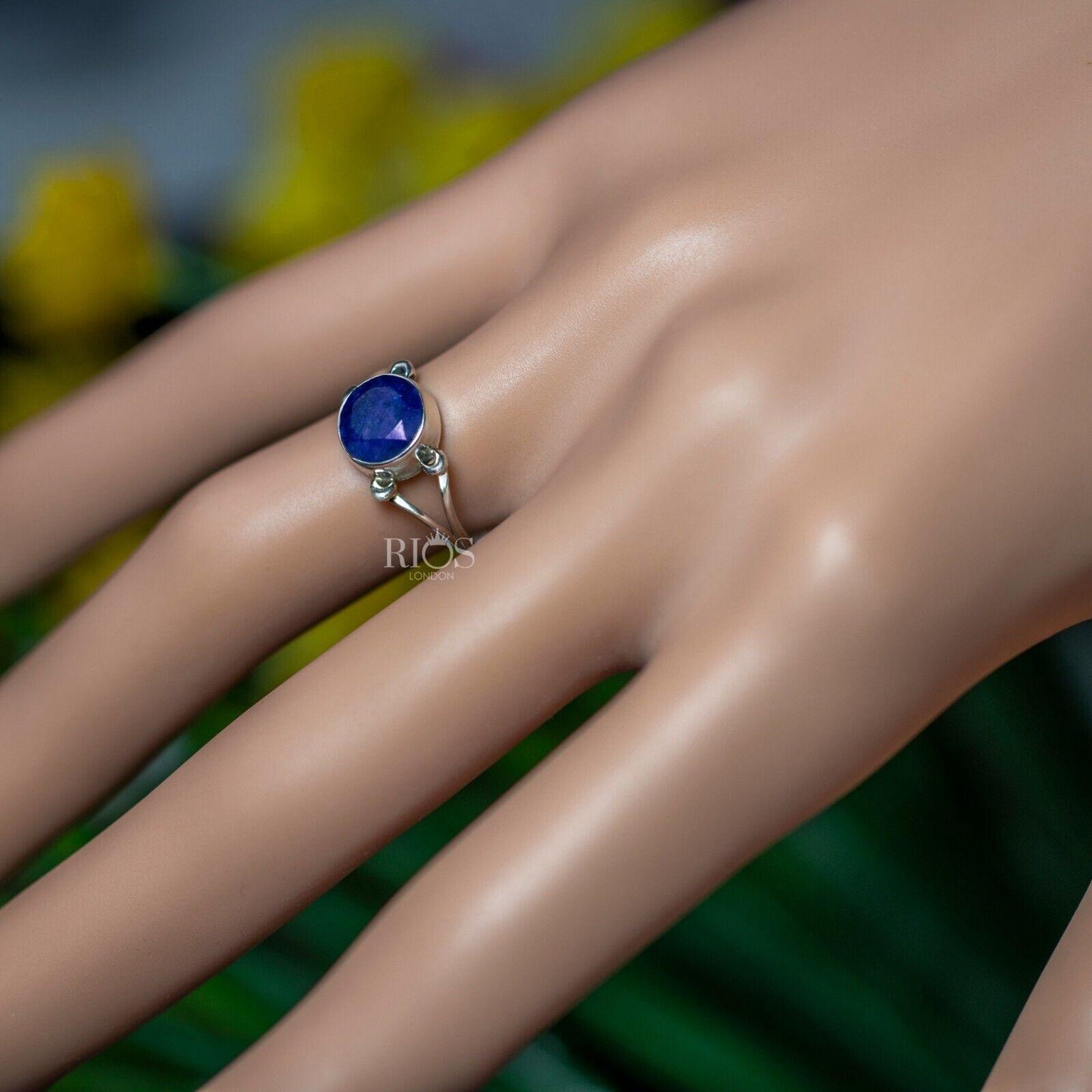 New 925 Sterling Silver Sapphire Round Gemstone Women Blue Boho Ring Gift Boxed - Rios London