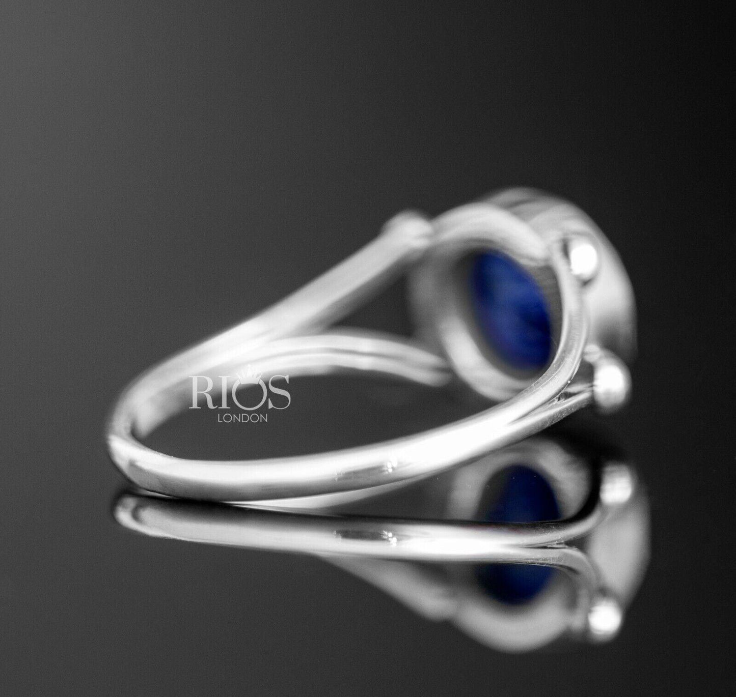 New 925 Sterling Silver Sapphire Round Gemstone Women Blue Boho Ring Gift Boxed - Rios London