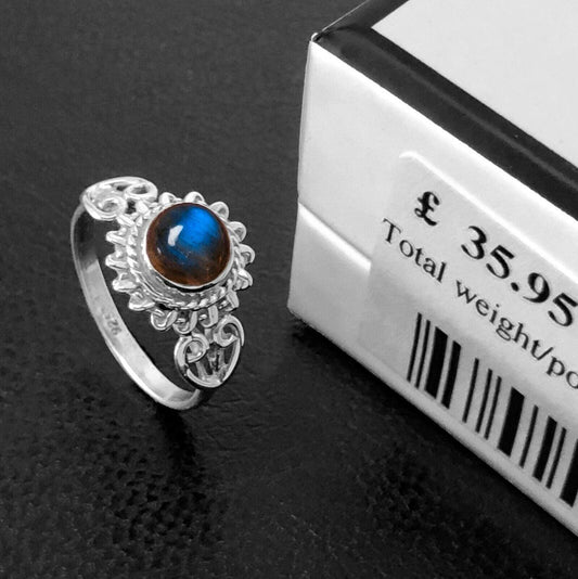 New Elegant LABRADORITE 925 Sterling Silver Gemstone Ladies Ring Gift Boxed - Rios London