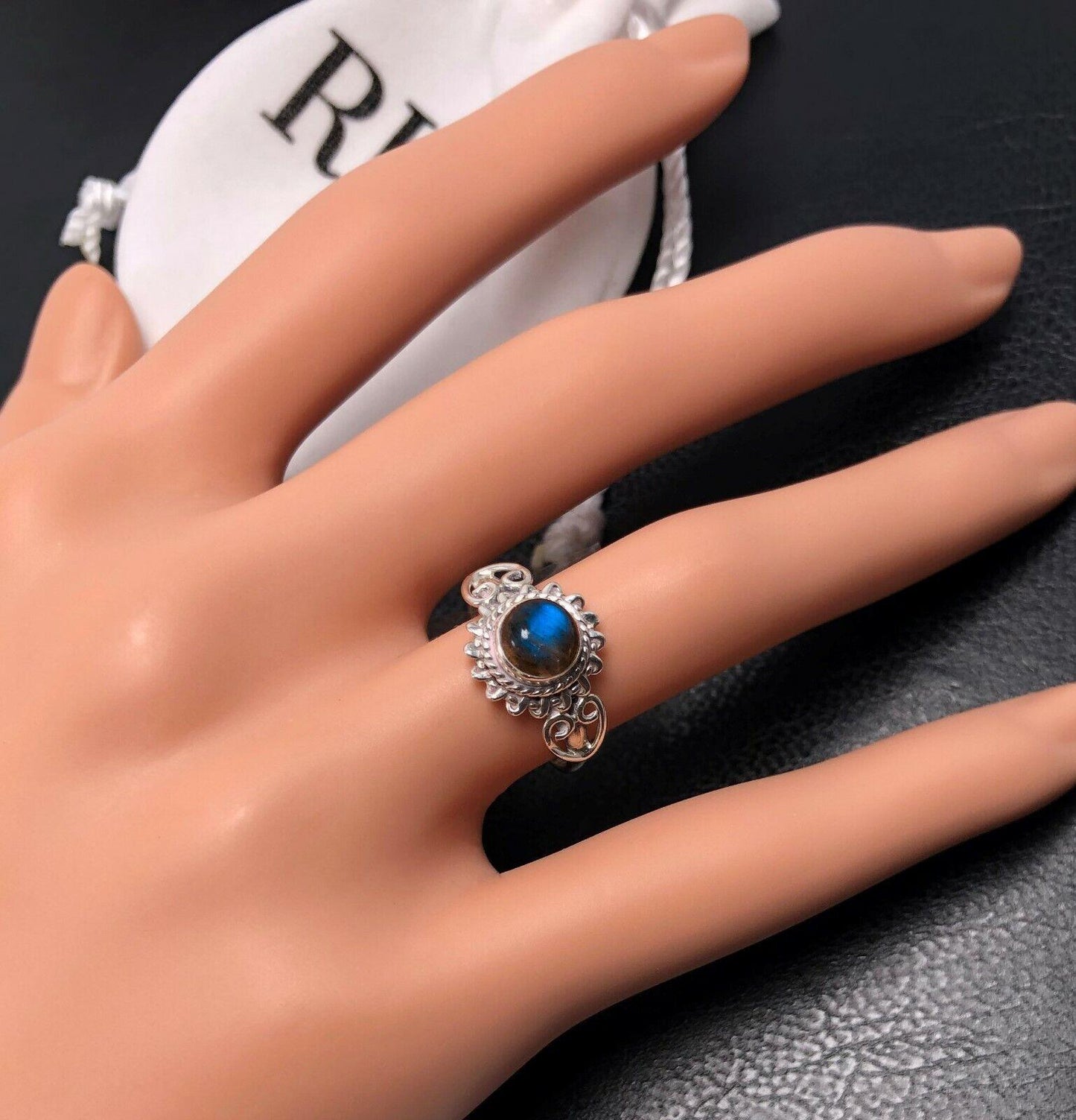 New Elegant LABRADORITE 925 Sterling Silver Gemstone Ladies Ring Gift Boxed - Rios London