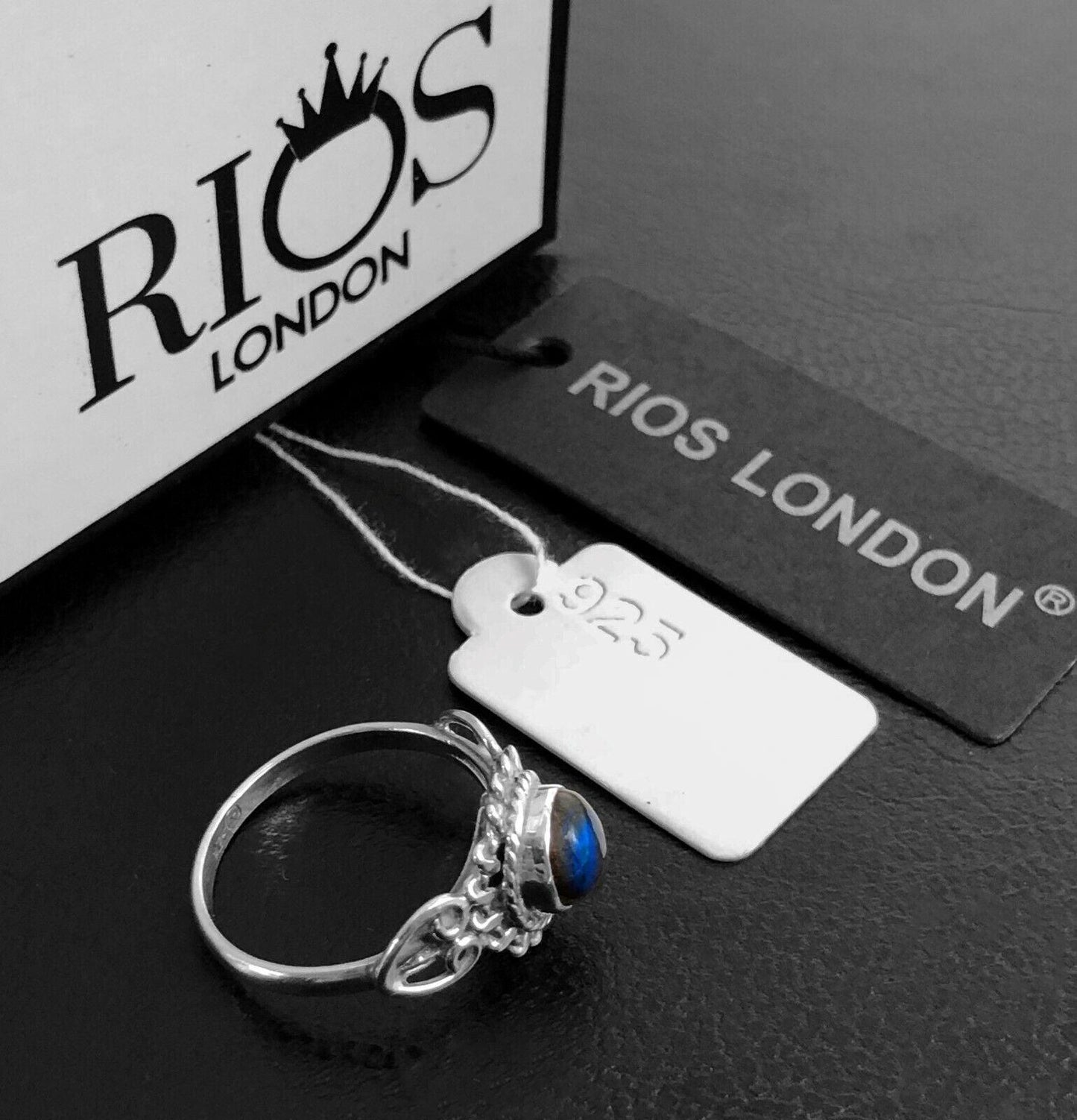 New Elegant LABRADORITE 925 Sterling Silver Gemstone Ladies Ring Gift Boxed - Rios London