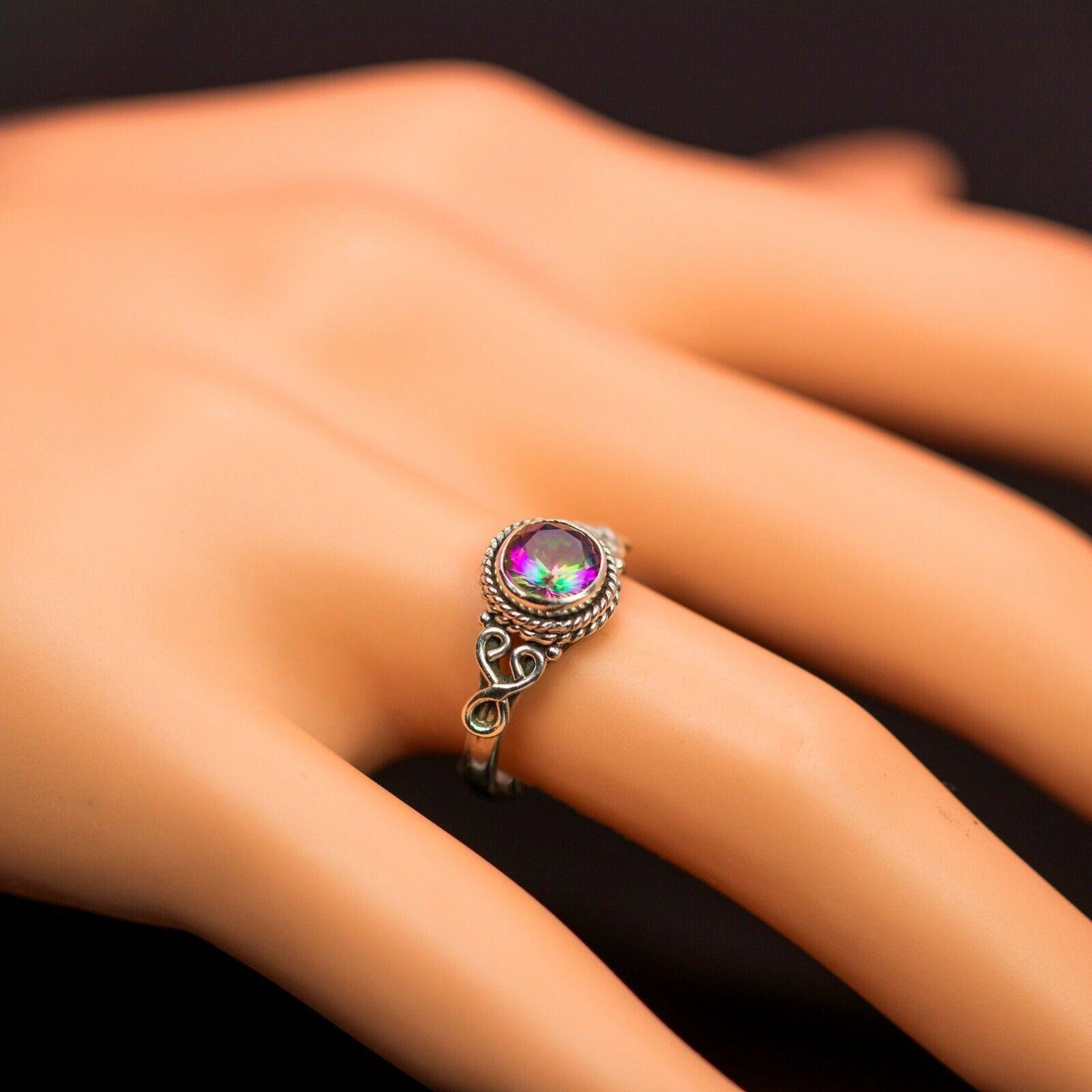 New Super 925 Sterling Silver Mystic Fire Topaz Facet Cut Gemstone Ring Gift Box