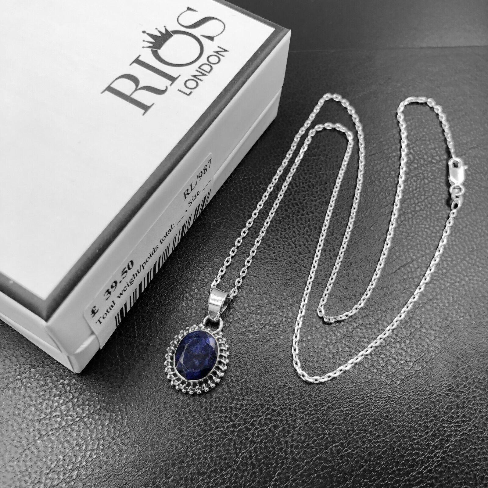 New Superb RUBY SAPPHIRE 925 Sterling Silver Necklace Pendant Gift Boxed - Rios London