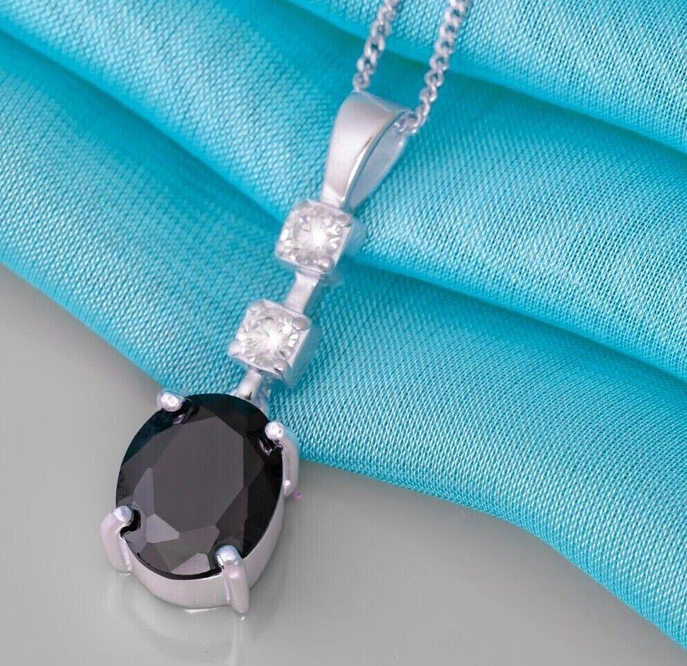 Oval 925 Sterling Silver Pendant Necklace Lab-Created Black Onyx Gift Boxed - Rios London