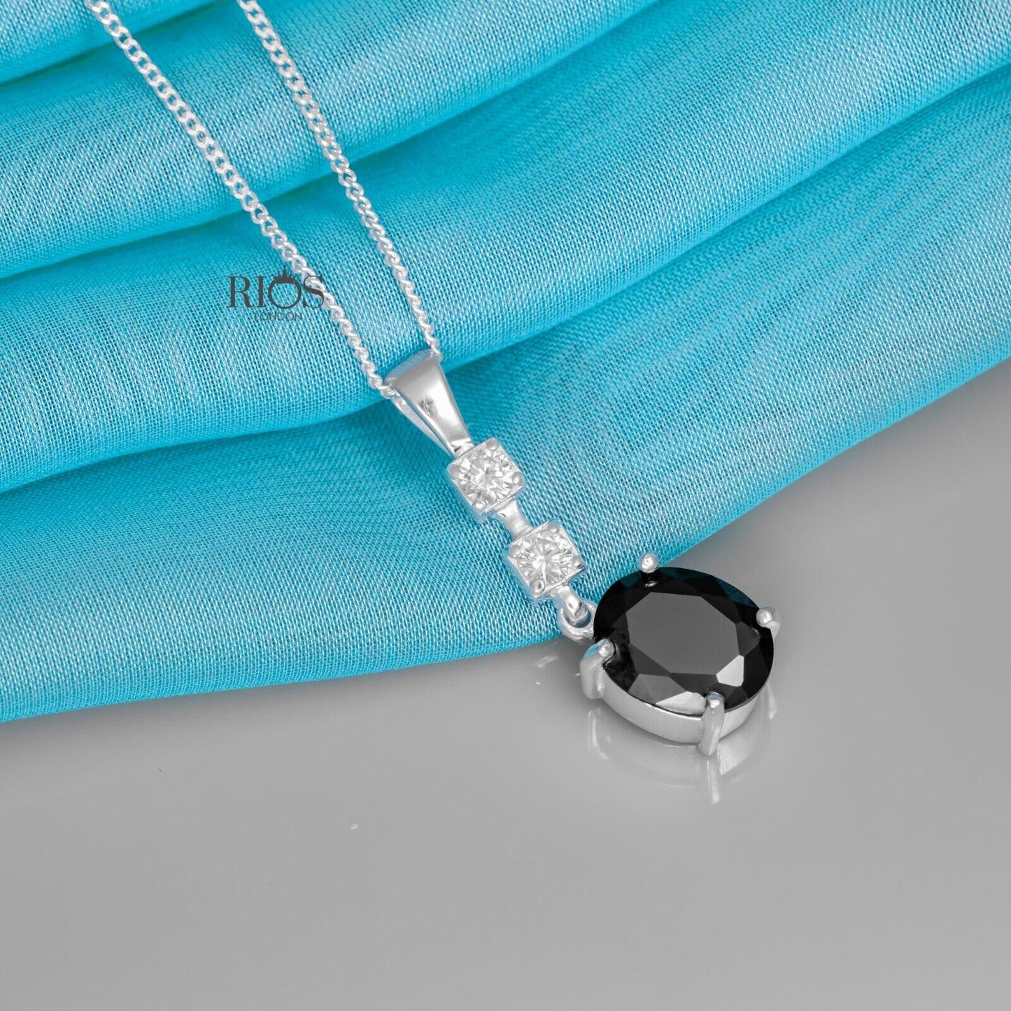 Oval 925 Sterling Silver Pendant Necklace Lab-Created Black Onyx Gift Boxed - Rios London