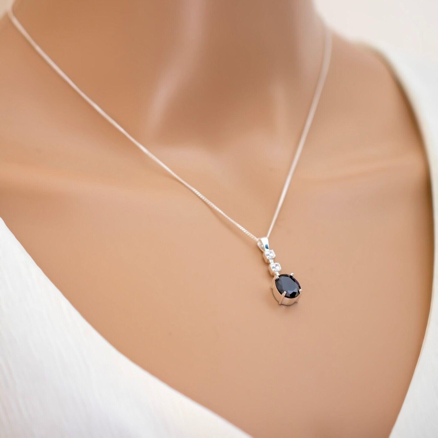 Oval 925 Sterling Silver Pendant Necklace Lab-Created Black Onyx Gift Boxed - Rios London