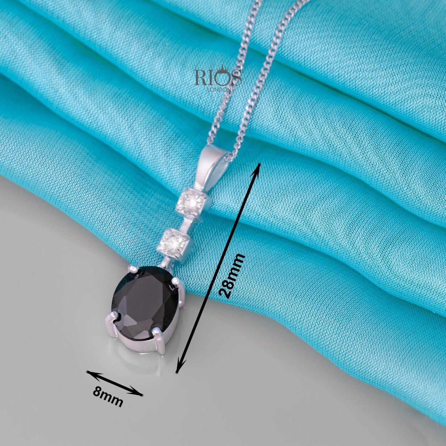 Oval 925 Sterling Silver Pendant Necklace Lab-Created Black Onyx Gift Boxed - Rios London