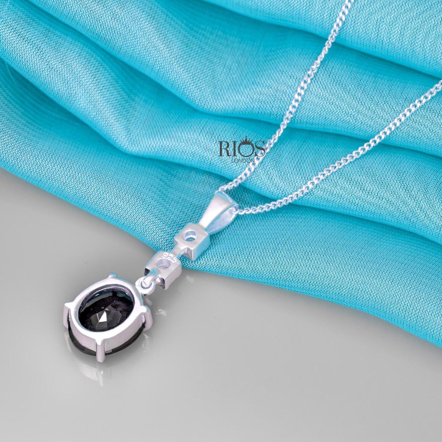 Oval 925 Sterling Silver Pendant Necklace Lab-Created Black Onyx Gift Boxed - Rios London