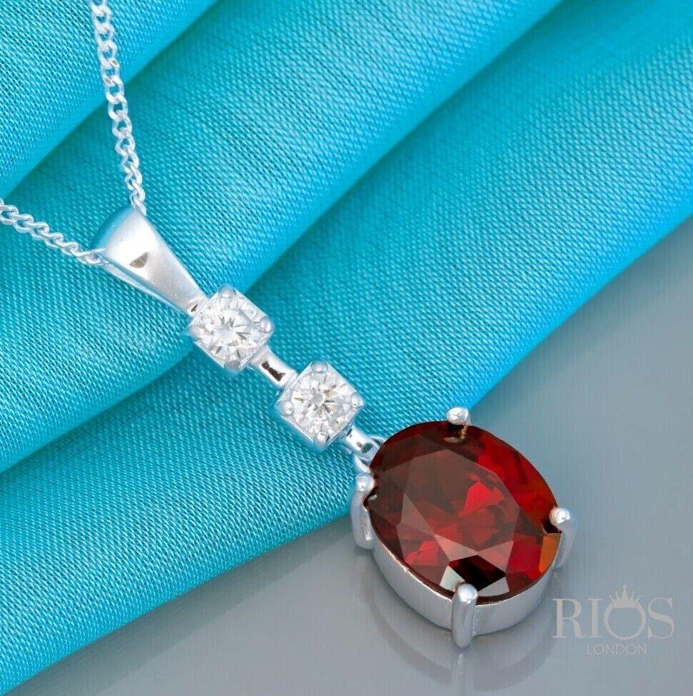 Oval 925 Sterling Silver Pendant Necklace Lab-Created Garnet Gift Boxed - Rios London