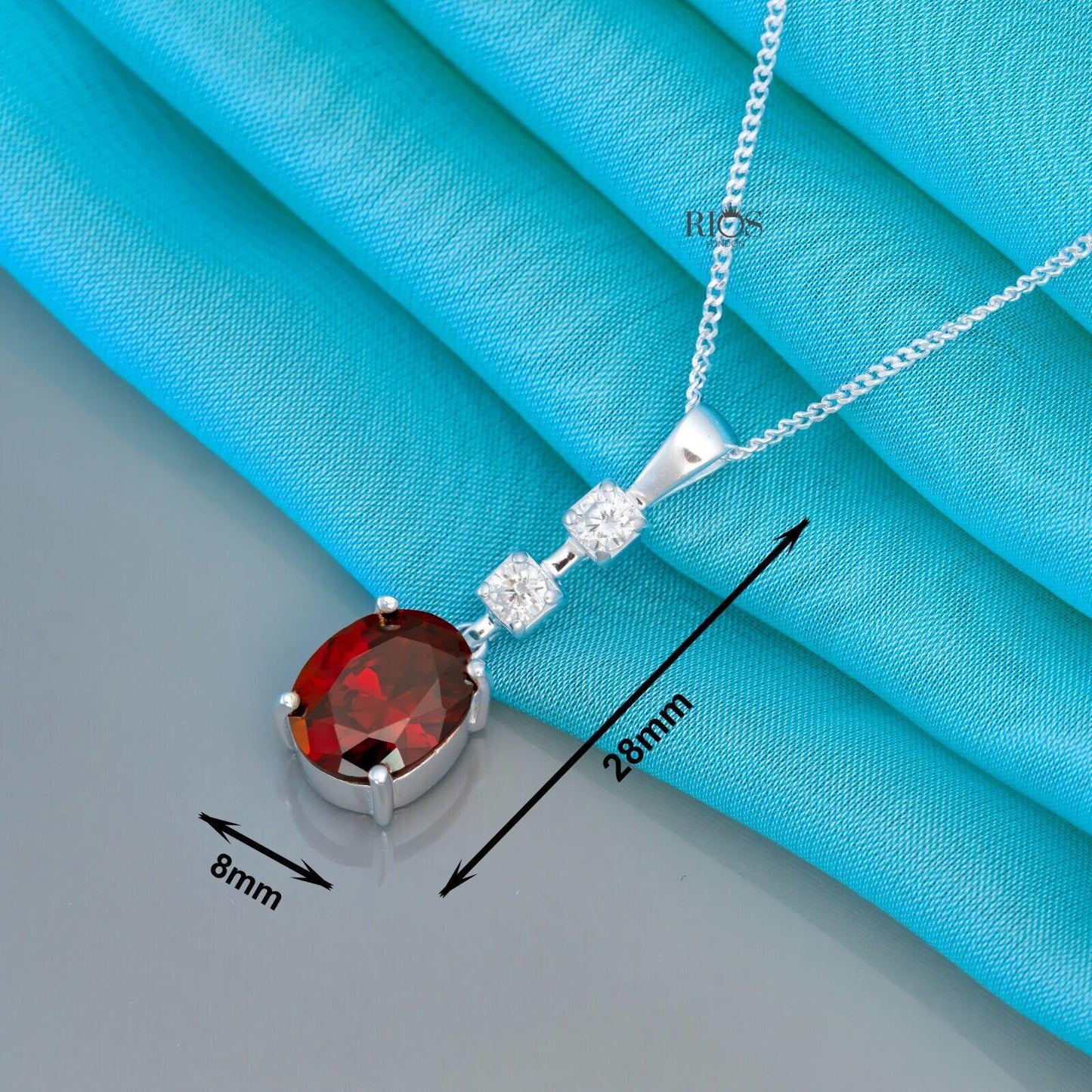 Oval 925 Sterling Silver Pendant Necklace Lab-Created Garnet Gift Boxed - Rios London