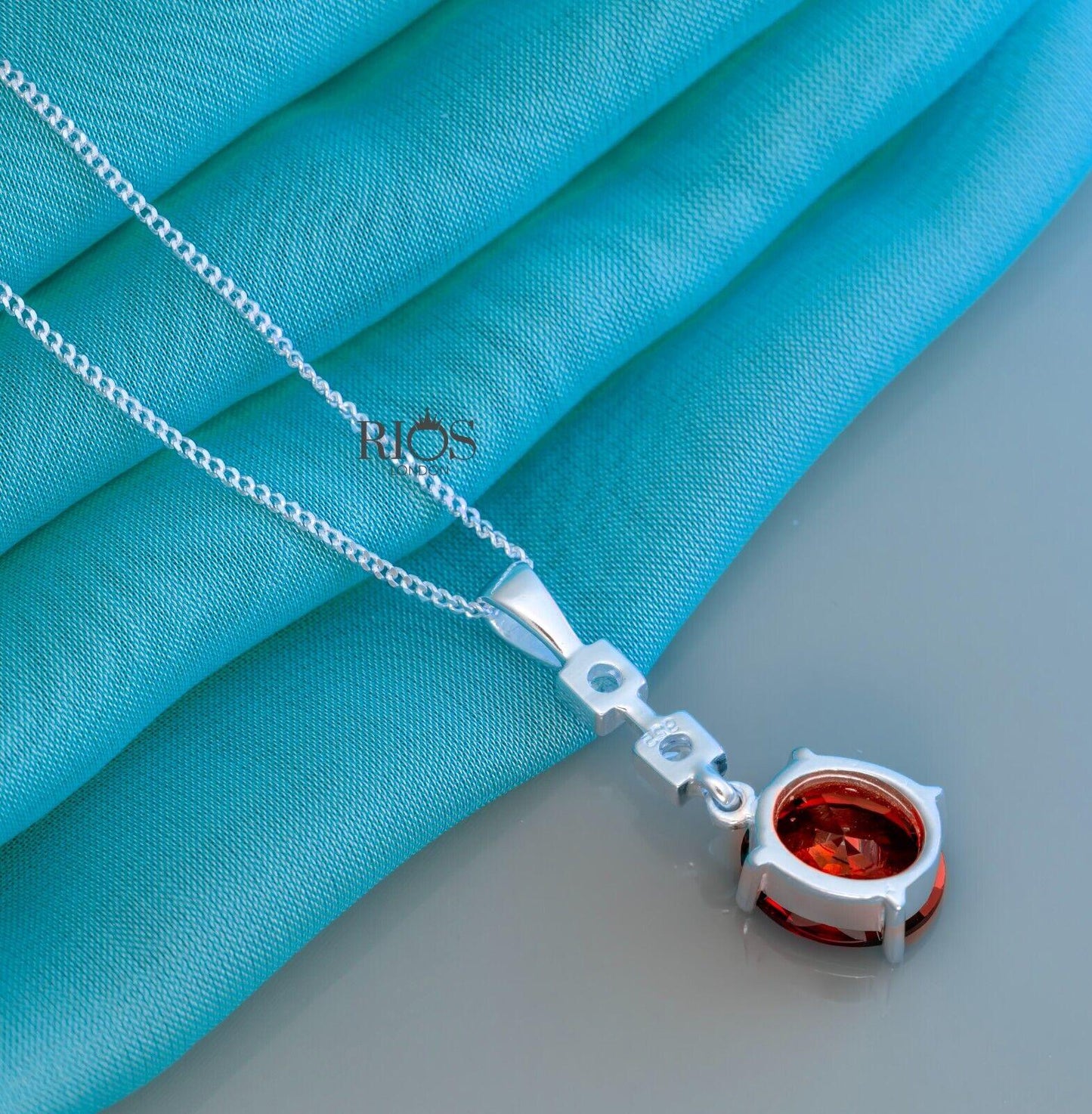 Oval 925 Sterling Silver Pendant Necklace Lab-Created Garnet Gift Boxed - Rios London