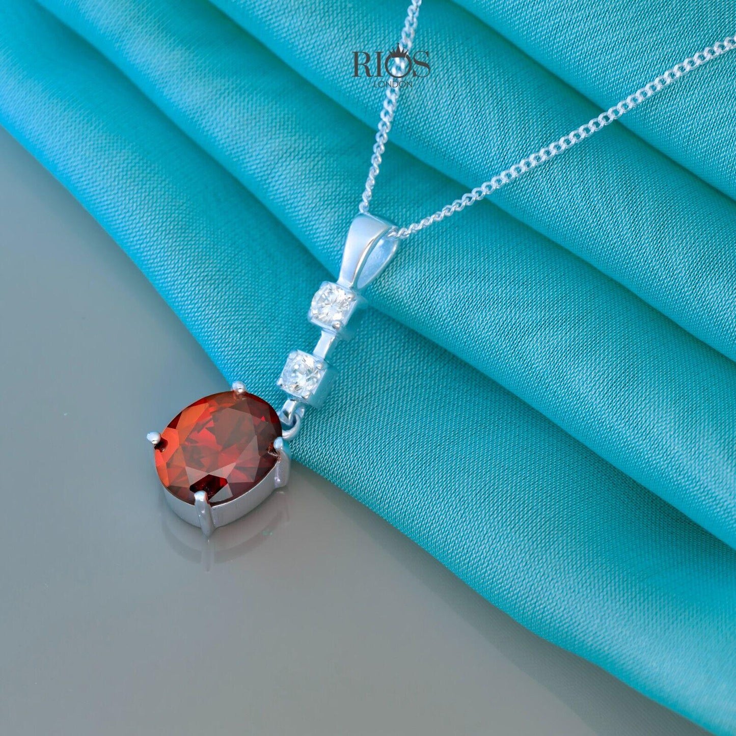 Oval 925 Sterling Silver Pendant Necklace Lab-Created Garnet Gift Boxed - Rios London