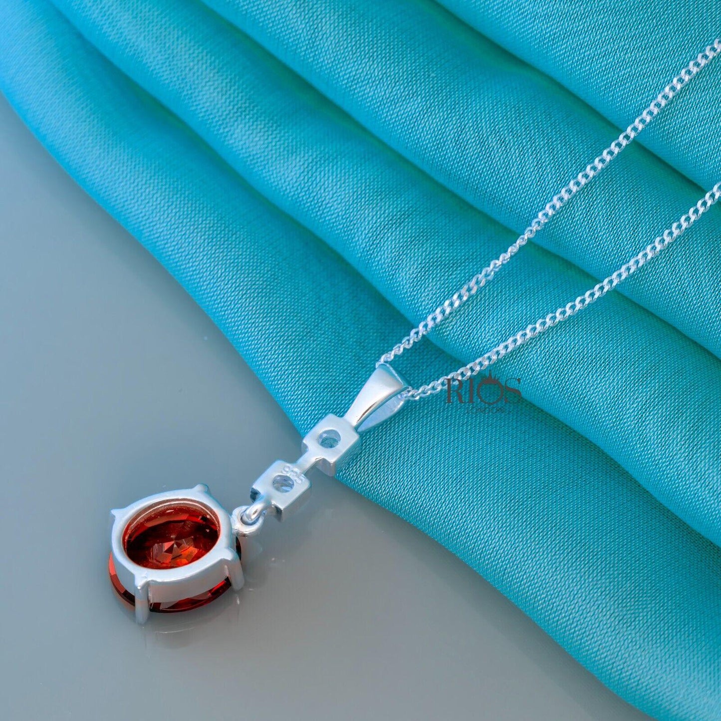 Oval 925 Sterling Silver Pendant Necklace Lab-Created Garnet Gift Boxed - Rios London