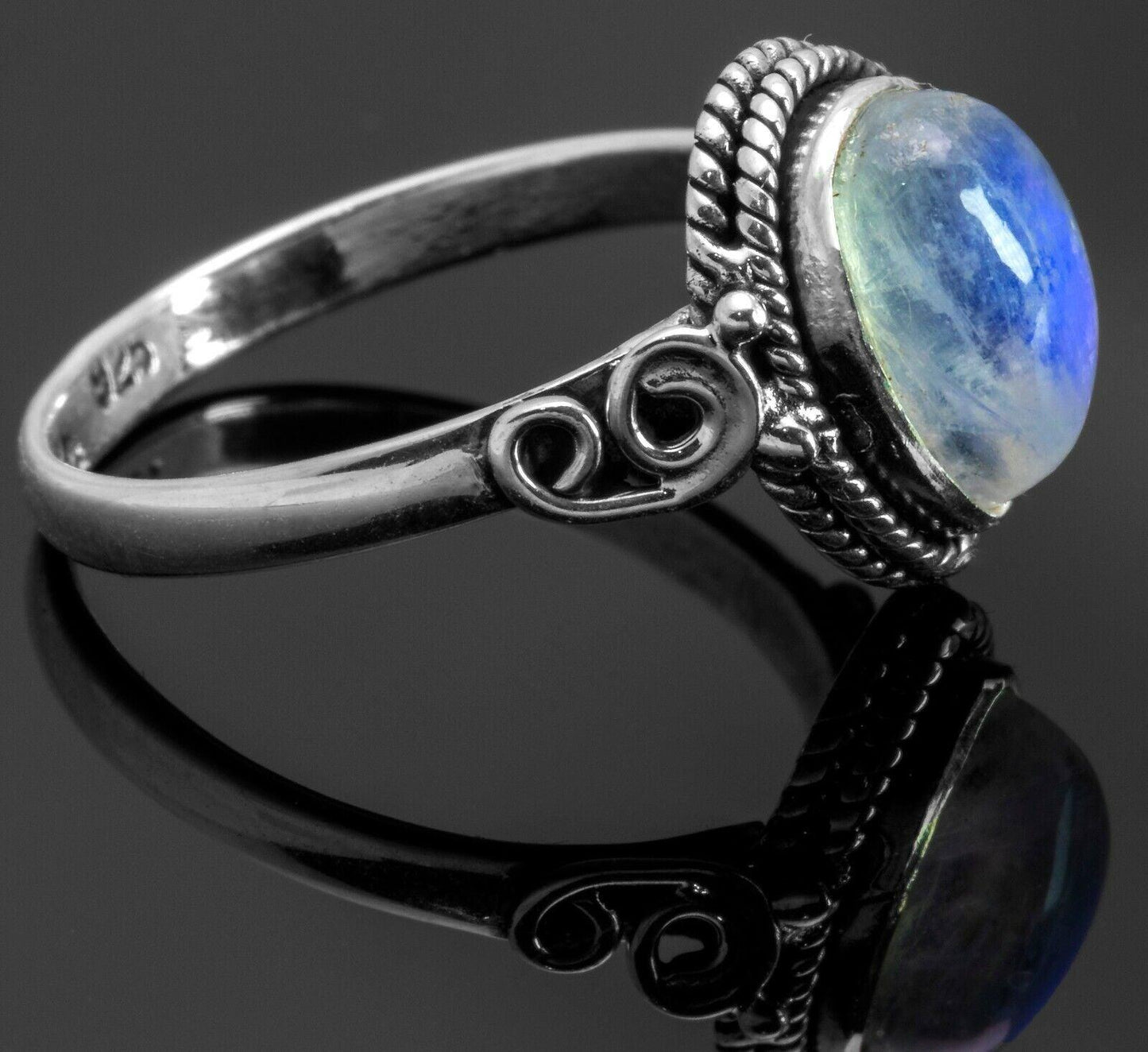 Pear Cabochon Cut Moonstone 925 Sterling Silver Ladies Gemstone Ring Gift Boxed