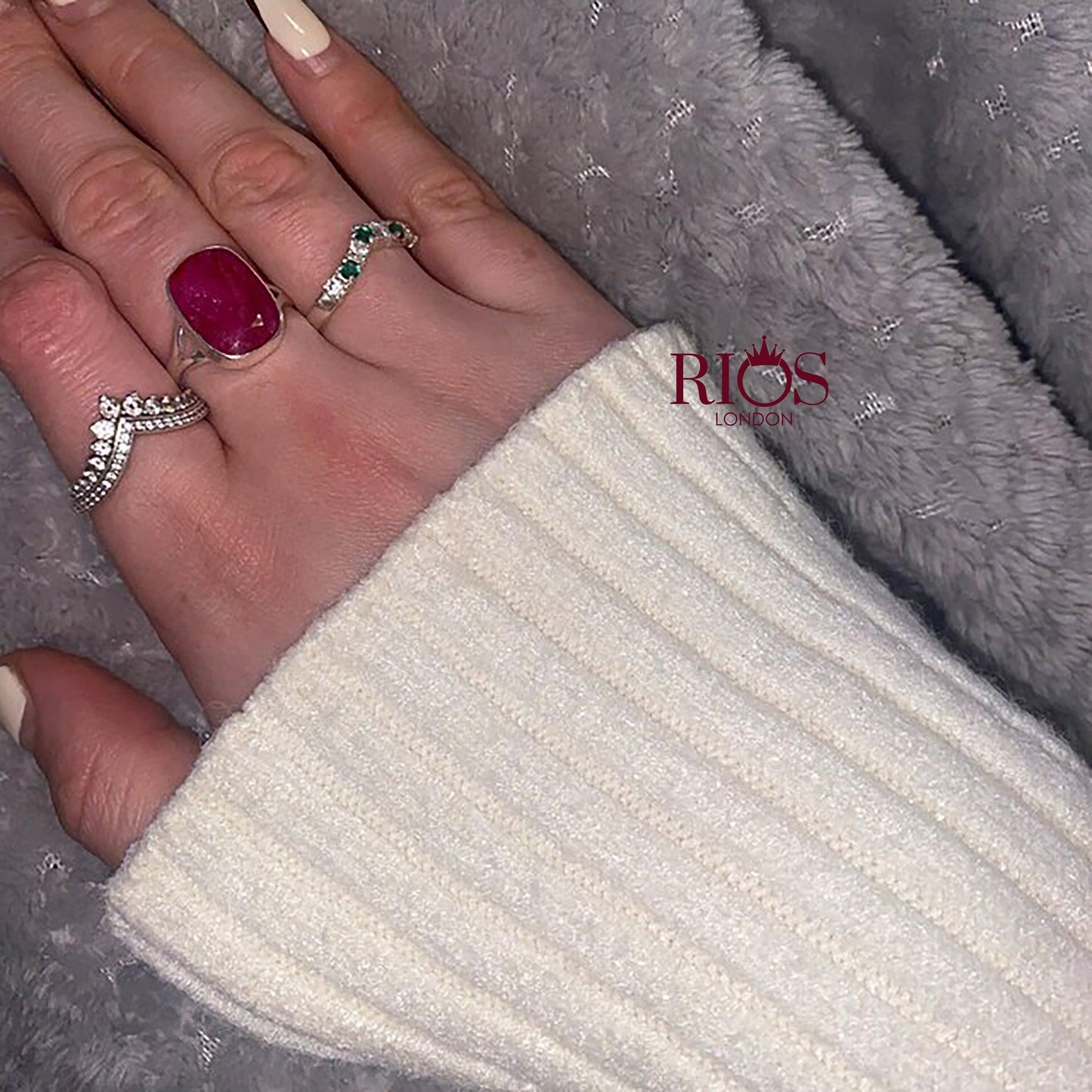 Premium 925 Sterling Silver RUBY SAPPHIRE EMERALD Facet Gemstone Ring Gift Boxed