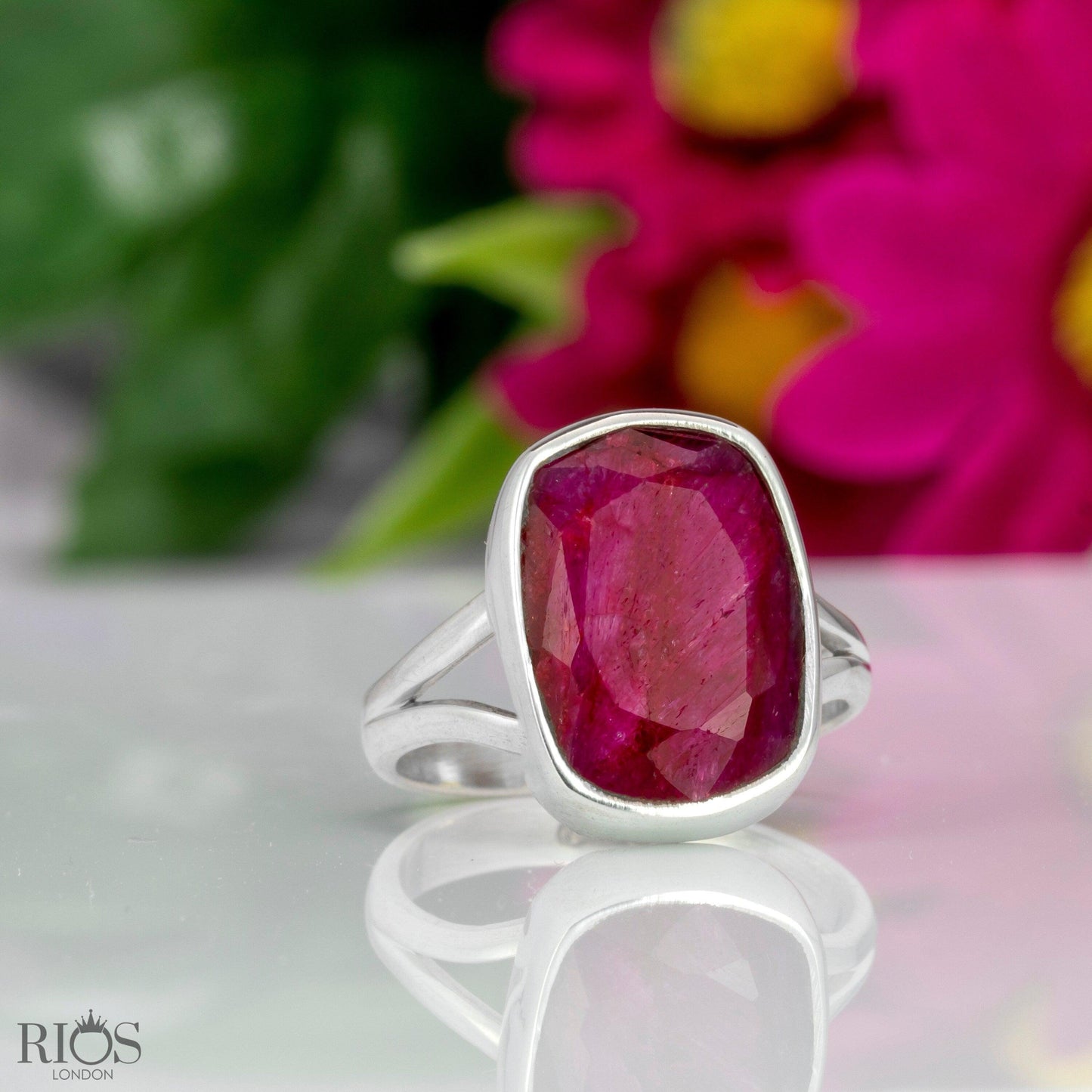Premium 925 Sterling Silver RUBY SAPPHIRE EMERALD Facet Gemstone Ring Gift Boxed