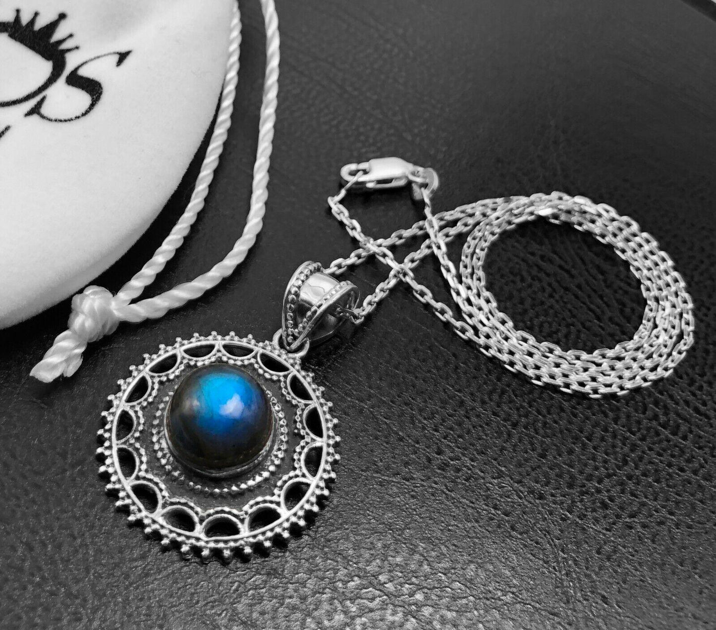 Rios London 925 Sterling Silver Labradorite Gemstone Necklace Pendant with Chain - Rios London