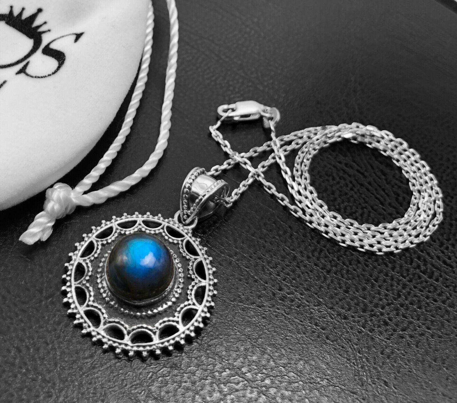 Rios London 925 Sterling Silver Labradorite Gemstone Necklace Pendant with Chain - Rios London