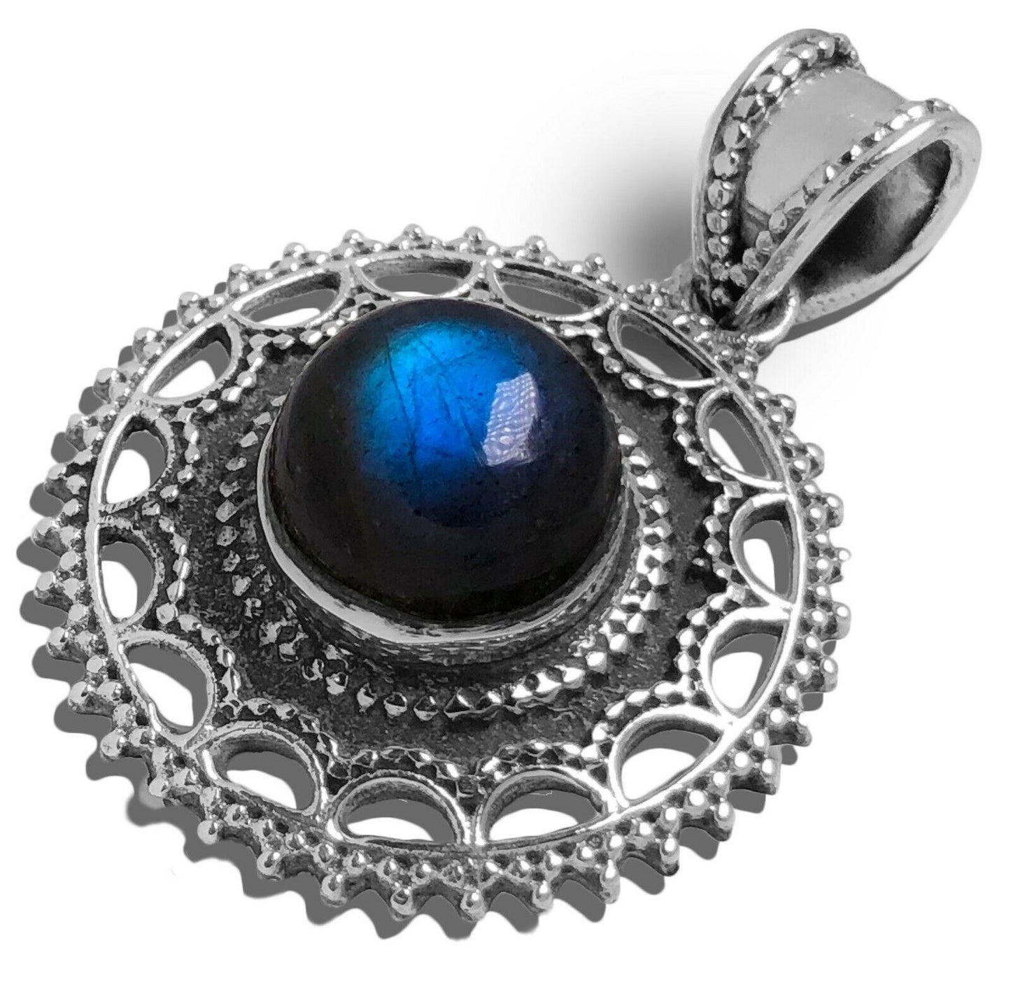 Rios London 925 Sterling Silver Labradorite Gemstone Necklace Pendant with Chain - Rios London