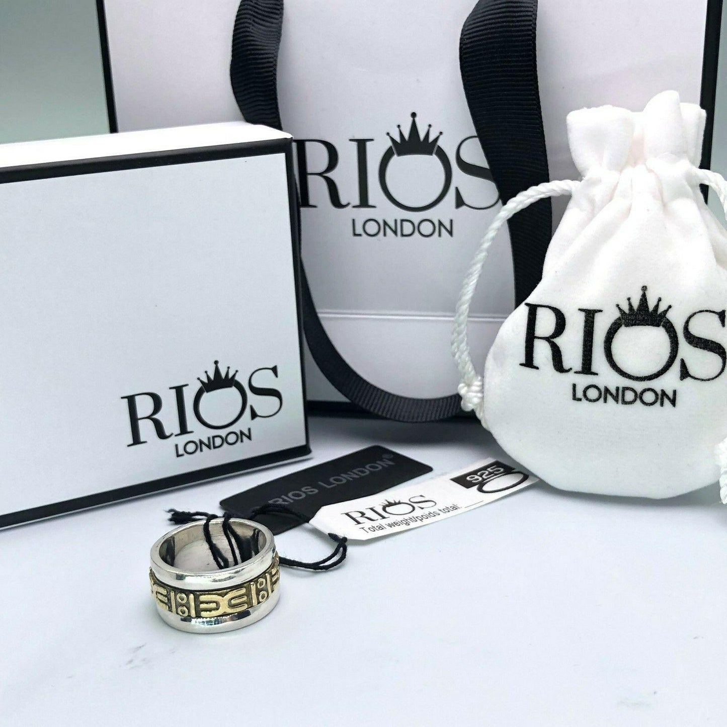 Solid 925 Sterling Silver Two Tone Spinning Big Spinner Ring Him Her Gift Boxed - Rios London