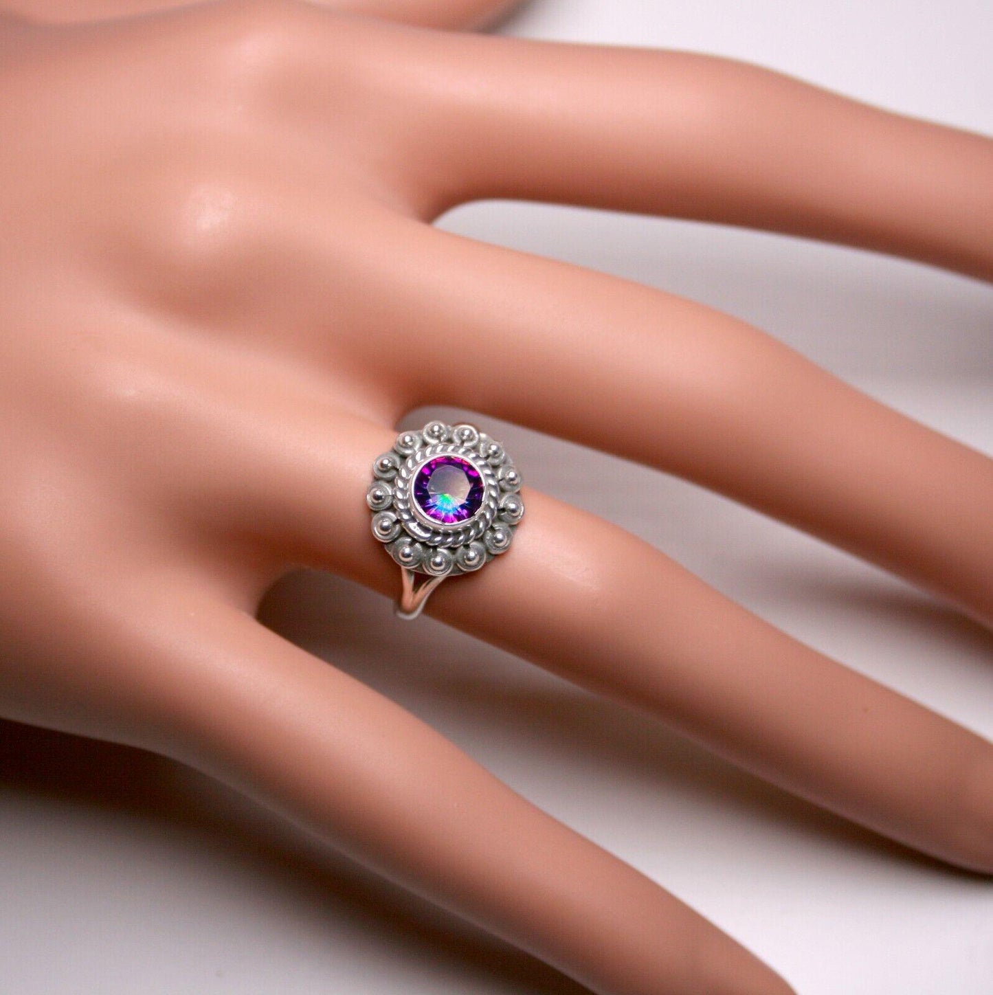 Stylish 925 Sterling Silver Mystic Fire Topaz Facet Cut Gemstone Ring Gift Box - Rios London