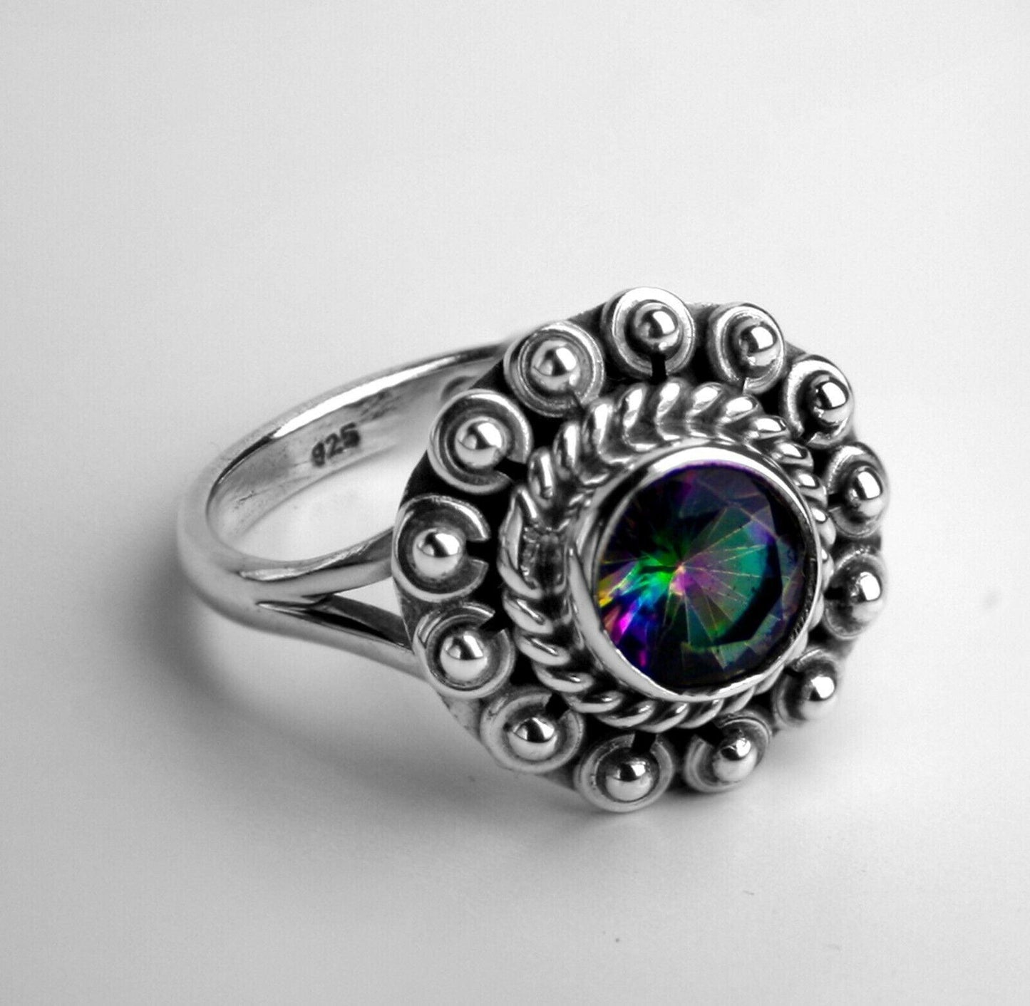 Stylish 925 Sterling Silver Mystic Fire Topaz Facet Cut Gemstone Ring Gift Box - Rios London