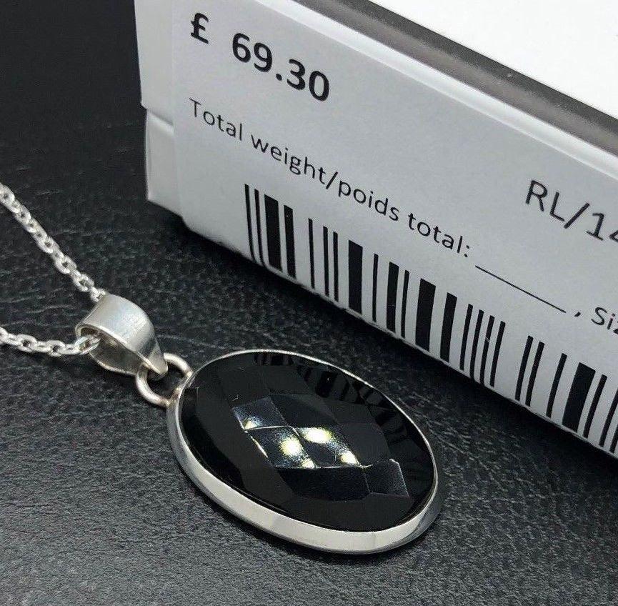 Superb ONYX 925 Sterling Silver Facet Cut Gemstone Necklace Pendant. Unique Birthday, Anniversary or Wedding Present in Beautiful Gift Box - Rios London