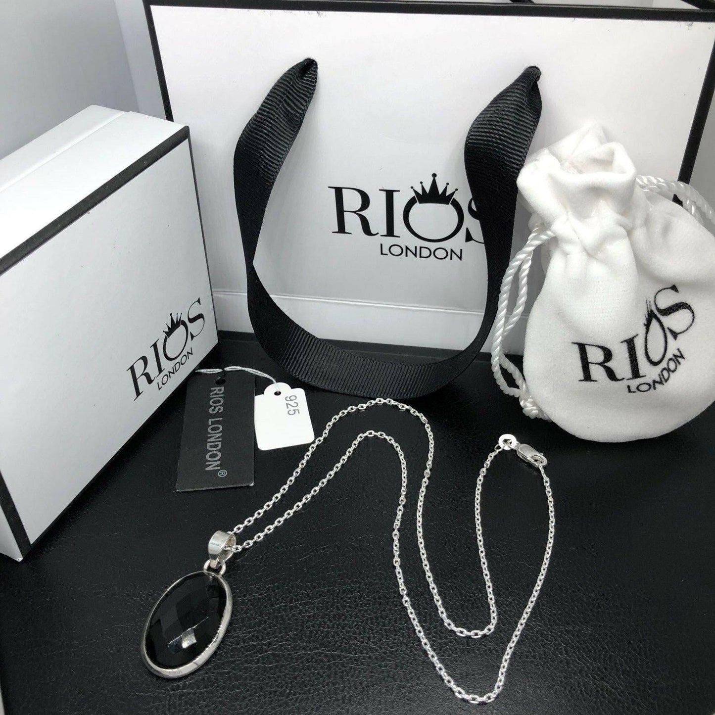 Superb ONYX 925 Sterling Silver Facet Cut Gemstone Necklace Pendant. Unique Birthday, Anniversary or Wedding Present in Beautiful Gift Box - Rios London