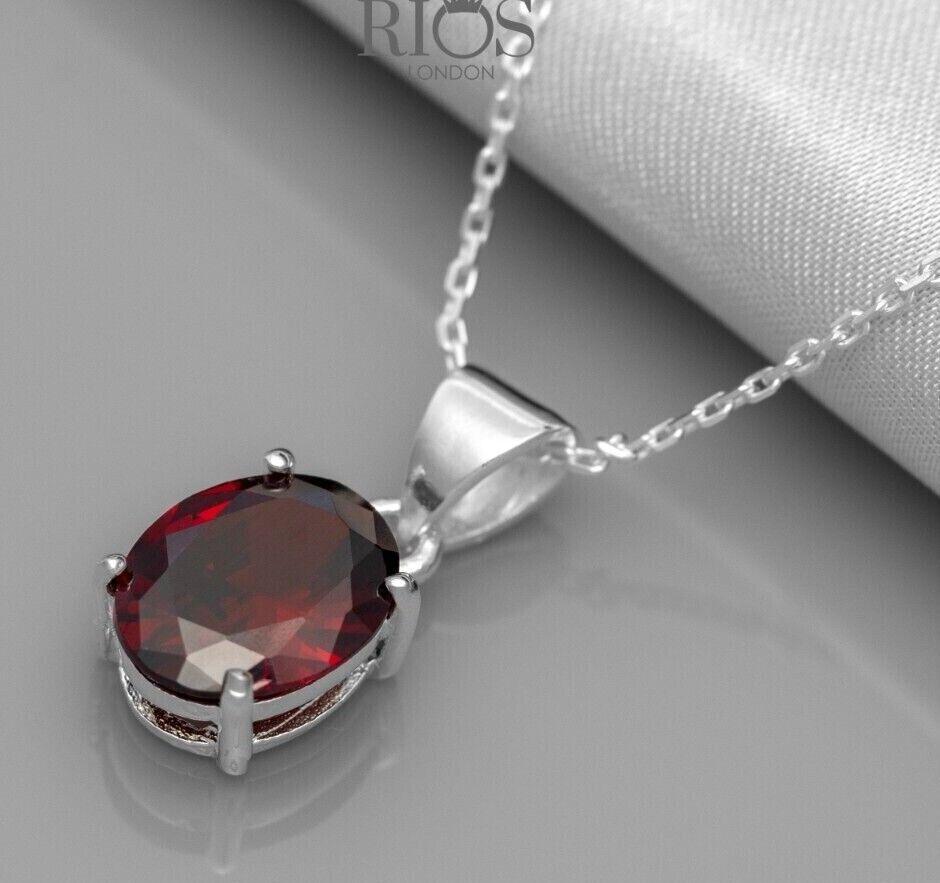 Superb Oval 925 Sterling Silver Pendant Necklace Lab-Created Garnet Gift Boxed - Rios London