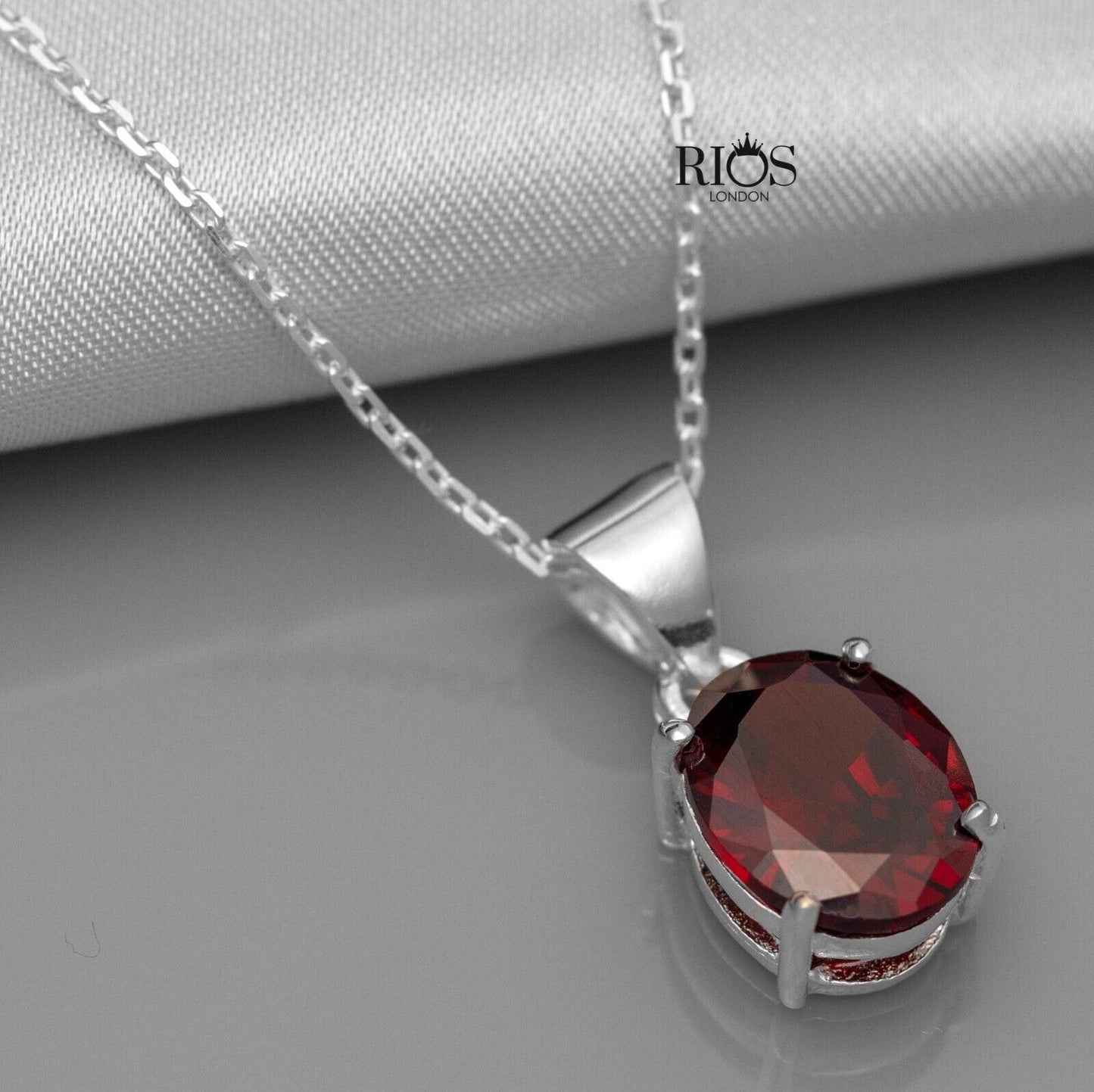 Superb Oval 925 Sterling Silver Pendant Necklace Lab-Created Garnet Gift Boxed - Rios London