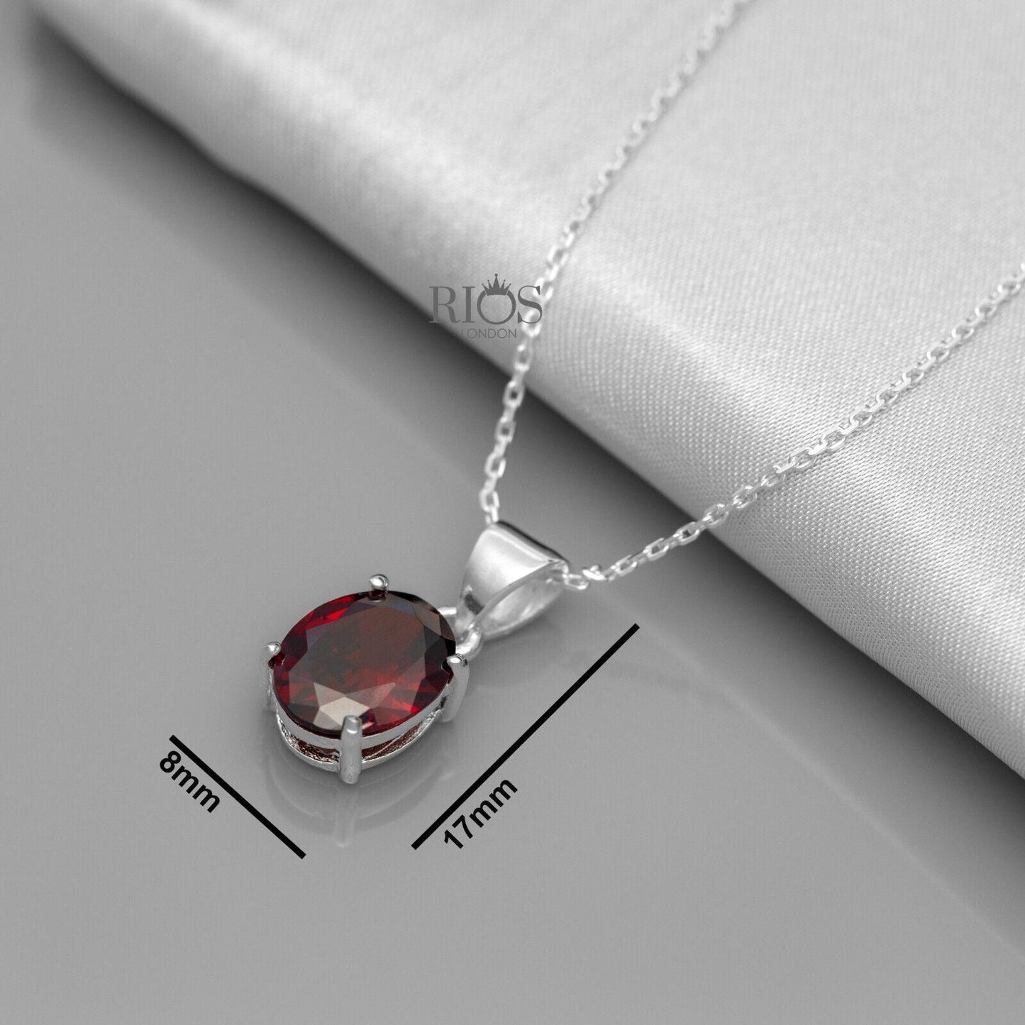 Superb Oval 925 Sterling Silver Pendant Necklace Lab-Created Garnet Gift Boxed - Rios London