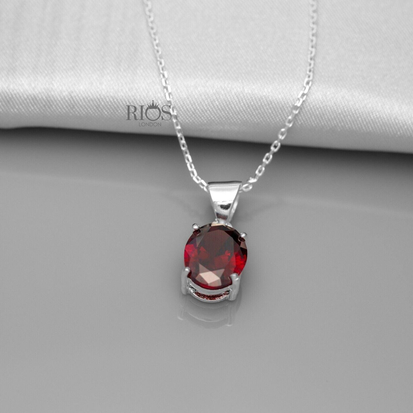 Superb Oval 925 Sterling Silver Pendant Necklace Lab-Created Garnet Gift Boxed - Rios London