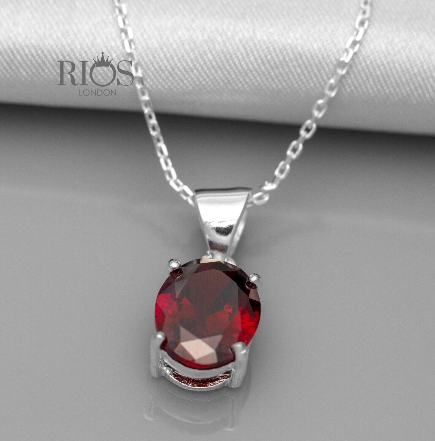 Superb Oval 925 Sterling Silver Pendant Necklace Lab-Created Garnet Gift Boxed - Rios London