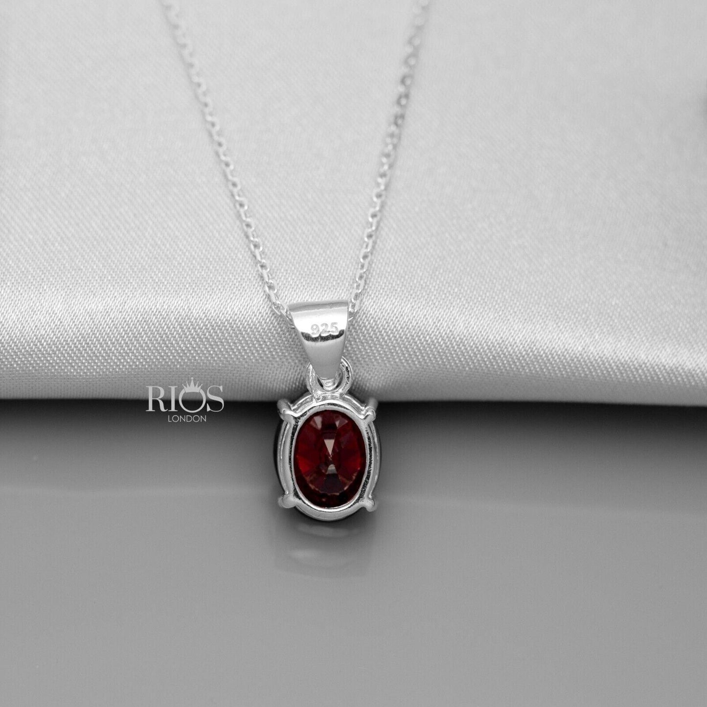 Superb Oval 925 Sterling Silver Pendant Necklace Lab-Created Garnet Gift Boxed - Rios London