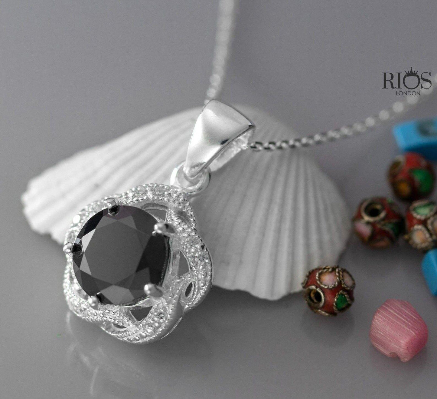 Superb Oval 925 Sterling Silver Pendant Necklace Lab-Created Onyx Gift Boxed - Rios London