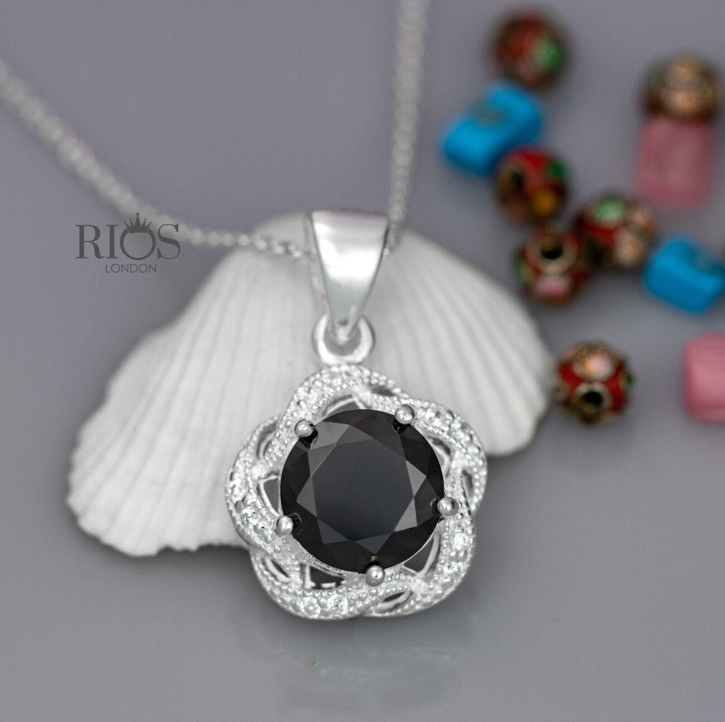 Superb Oval 925 Sterling Silver Pendant Necklace Lab-Created Onyx Gift Boxed - Rios London