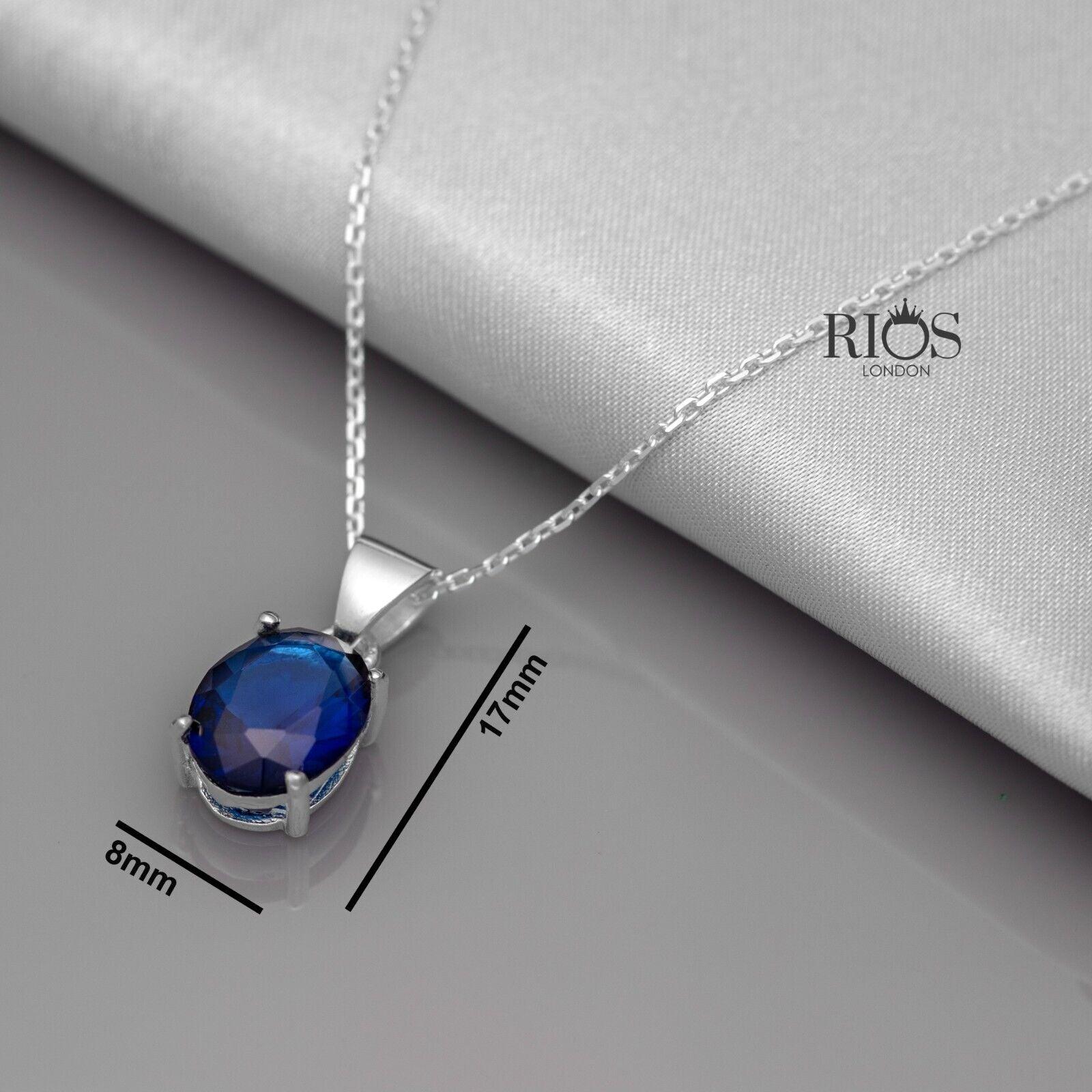 Superb Oval 925 Sterling Silver Pendant Necklace Lab-Created Sapphire Gift Boxed - Rios London