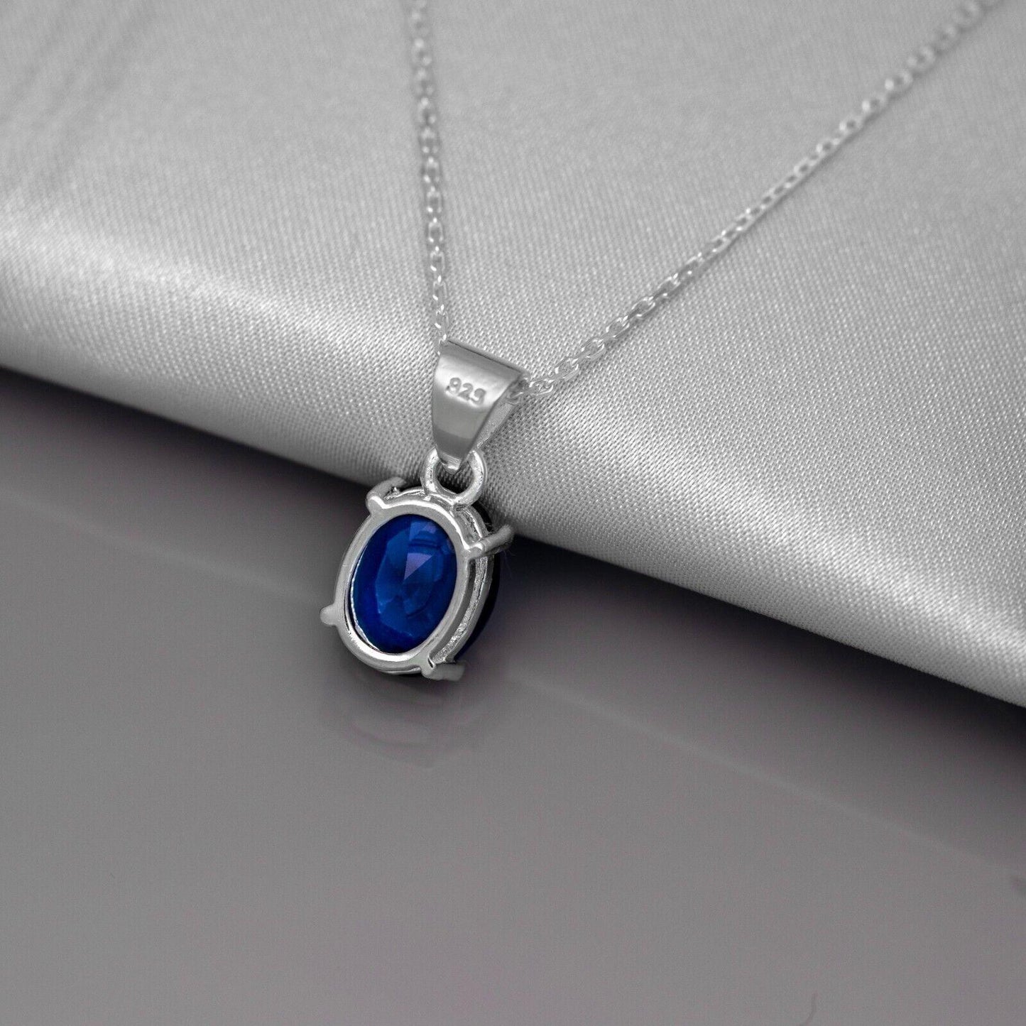 Superb Oval 925 Sterling Silver Pendant Necklace Lab-Created Sapphire Gift Boxed - Rios London