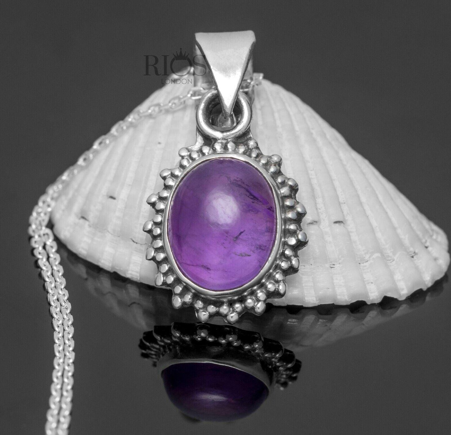 Superb Oval Amethyst 925 Sterling Silver Natural Gemstone Necklace Gift Boxed